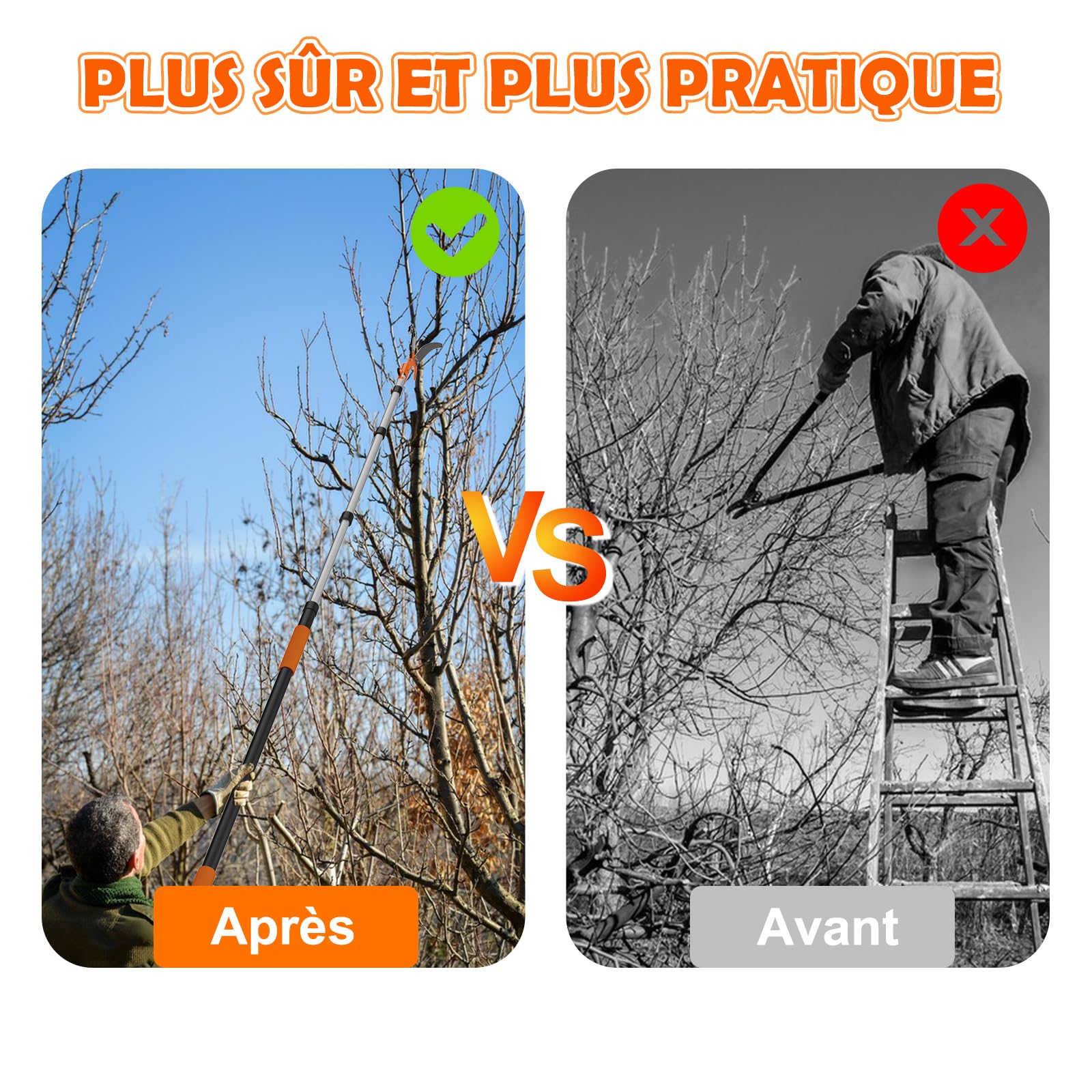 SISUPASSIE Scie à Perche Télescopique 6m avec Hampe Extensible de 1,5 à 6m, Ébrancheur Manuel pour Jardin, Cour et Terrasse