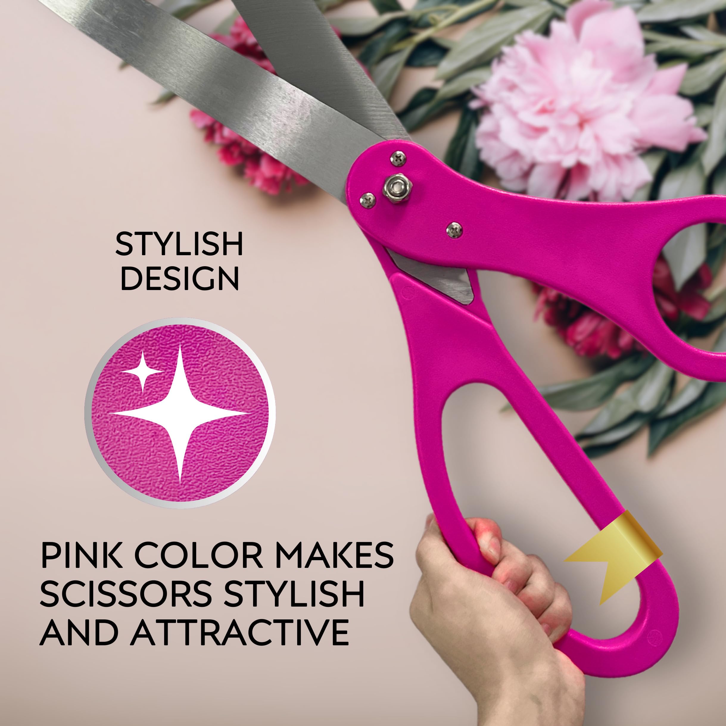 Tijeras de corte de cinta rosa de 25 pulgadas, tijeras gigantes de gran apertura, tijeras de belleza grandes para mujer, suministros de fiesta de gran apertura para ceremonia de corte de cinta y