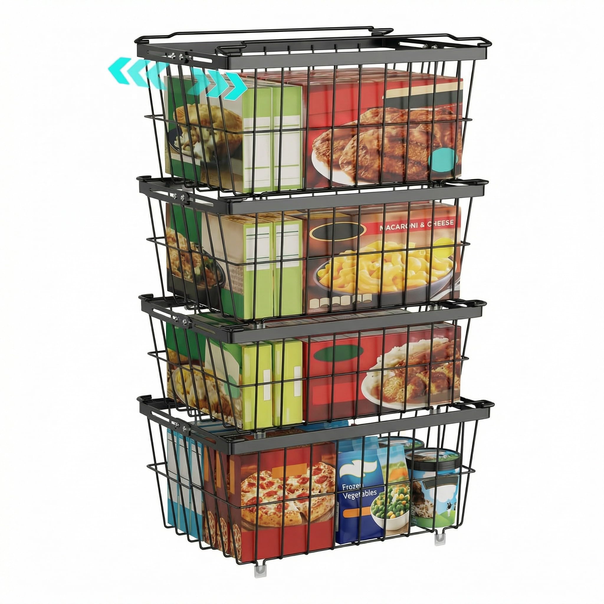 SOONHUA 4er Gefriertruhe korb, gefriertruhe organizer verstellbar stapelbare, gefrierschrank organizer, Ausziehbare Breite 18,5–26,5 cm, passend für 5 bis 9 Kubikfuß Tiefkühltruhen