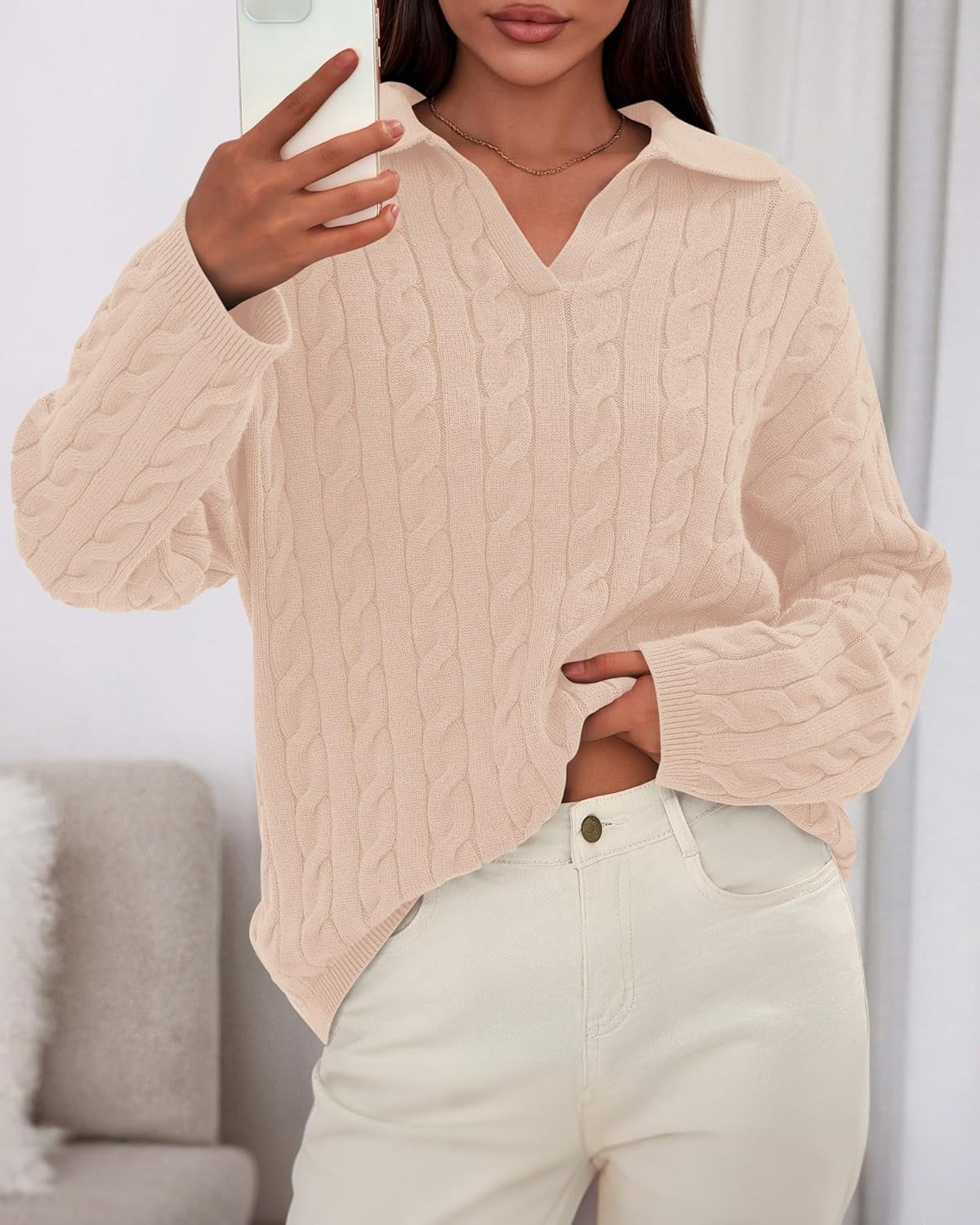 BTFBM Women's Oversized Sweaters Fall Fashion Clothes 2025 Trendy Knit Pullover Casual Long Sleeve V Neck Sweater Jumper Tops - Image 6