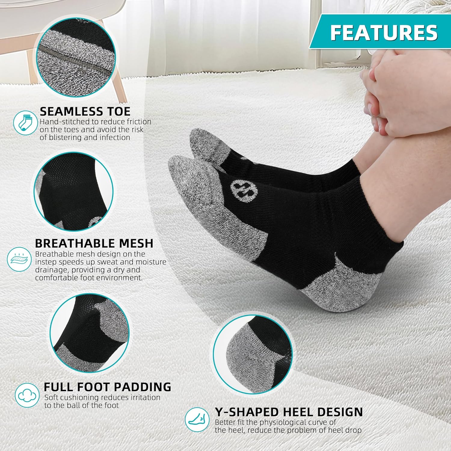 Diabetic Socks for Men,4 Pairs Low Cut Seamless Diabetic Socks for Men 9-11 10-13(Black-Small) - Image 4