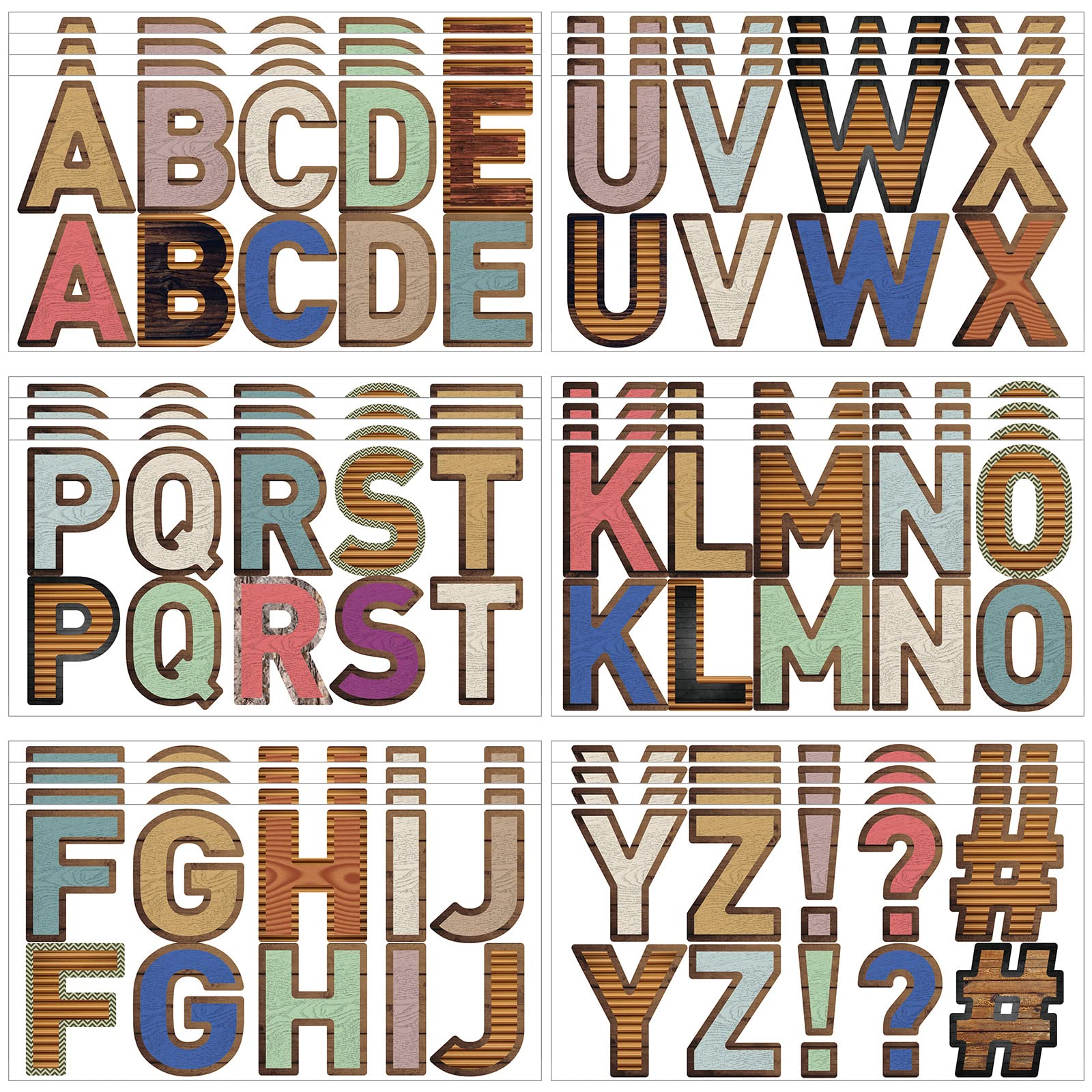 Chinco 232 Pcs 24 Sheets Large Letter Stickers 2.5 Inch Alphabet Letter Stickers Self Adhesive Stickers for Bulletin Board Classroom Window Door Decor(Wood Grain Style,Classic Colors)