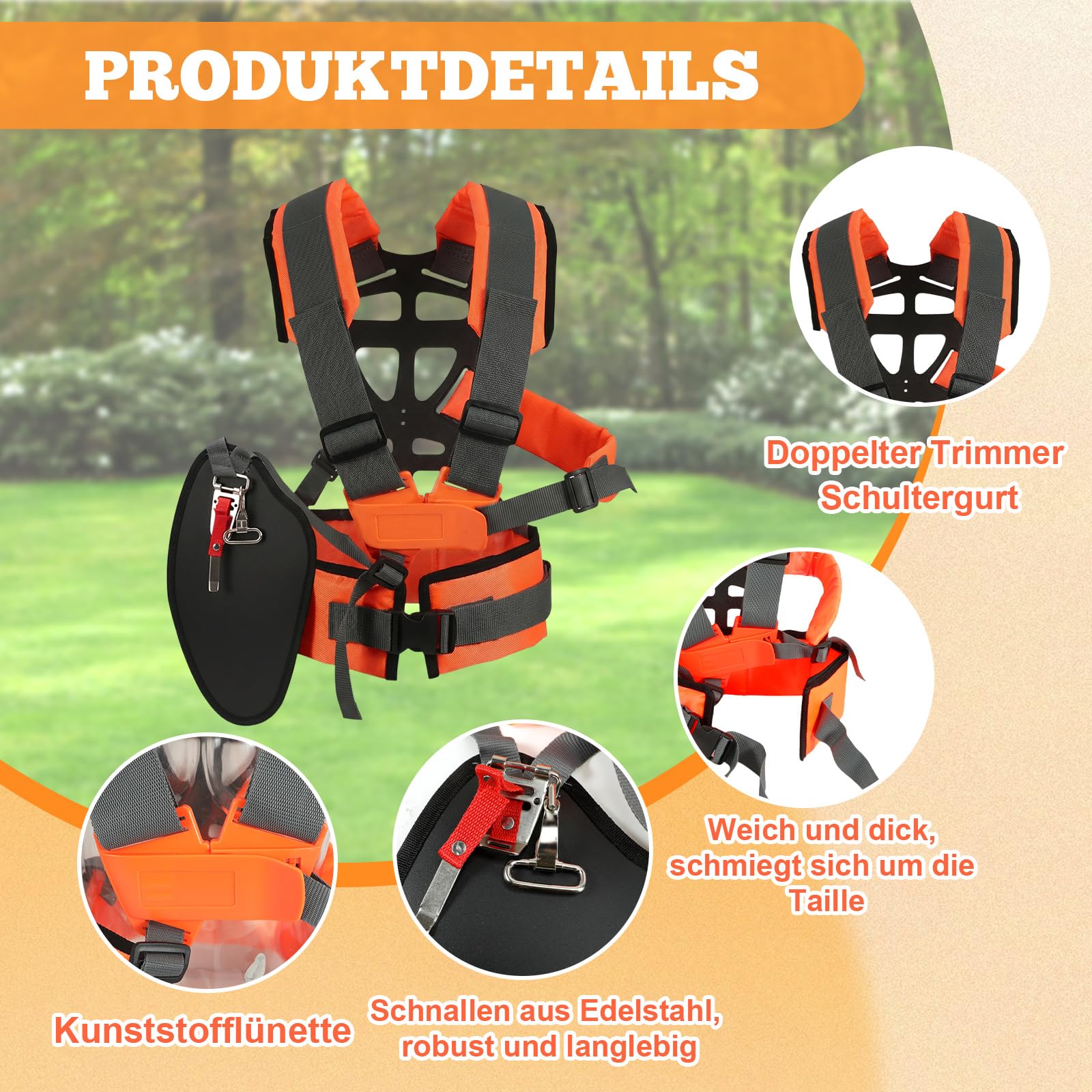 Doppelter Trimmer-Schultergurt, Schultergurt Trimmer, Doppelschultergurt Tragegurt für Motorsense, Doppelschultergurt Profi für Rasentrimmer Freischneider Gartenarbeit Zubehör