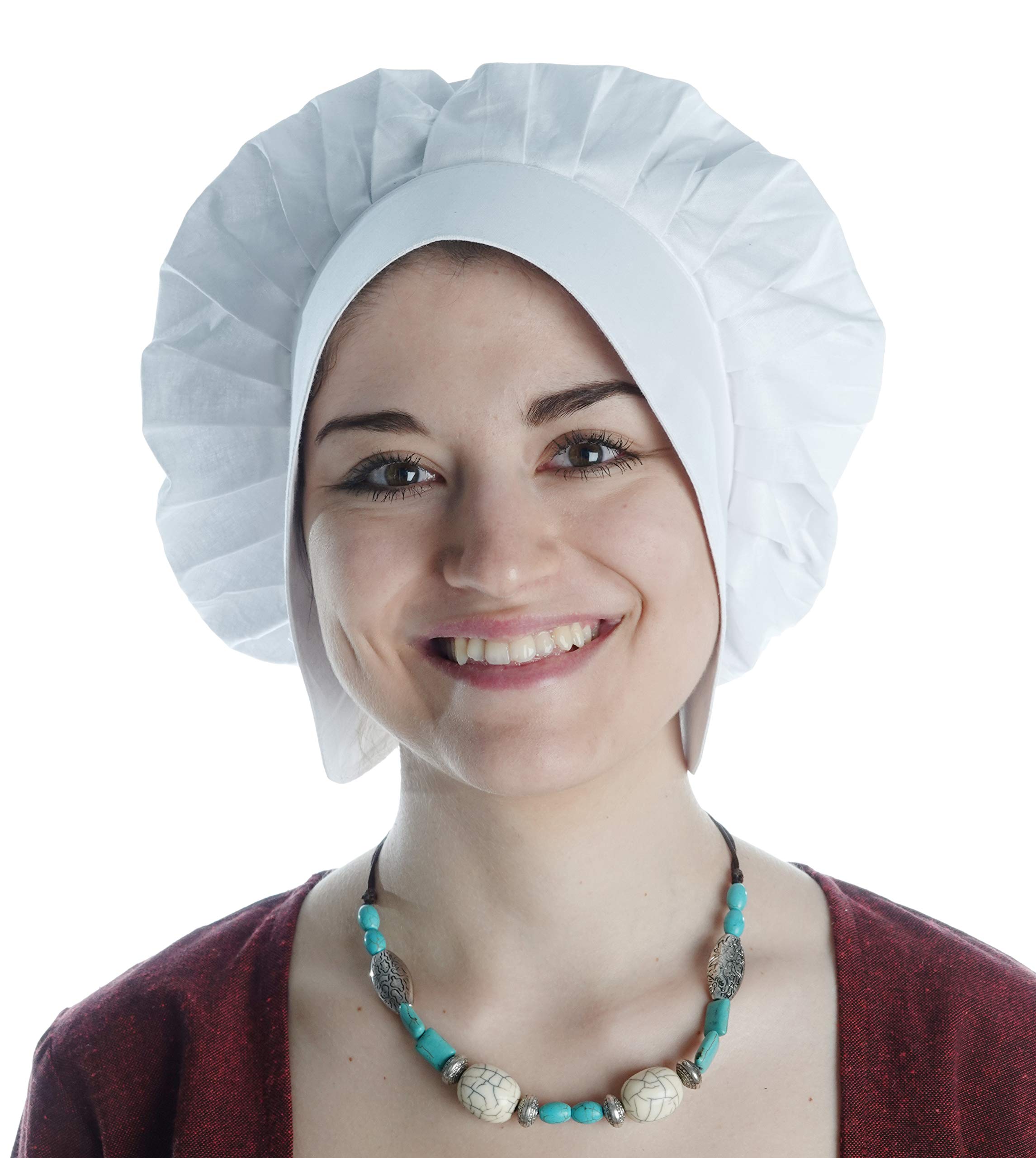 HEMAD Women´s Medieval Bonnet with Band - Robust Cotton - White