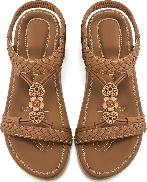 Ablanczoom Womens Sandals Flat Shoes: Comfortable Dressy Ankle Strap Bohemian Summer Sandals for Casual Beach Walking