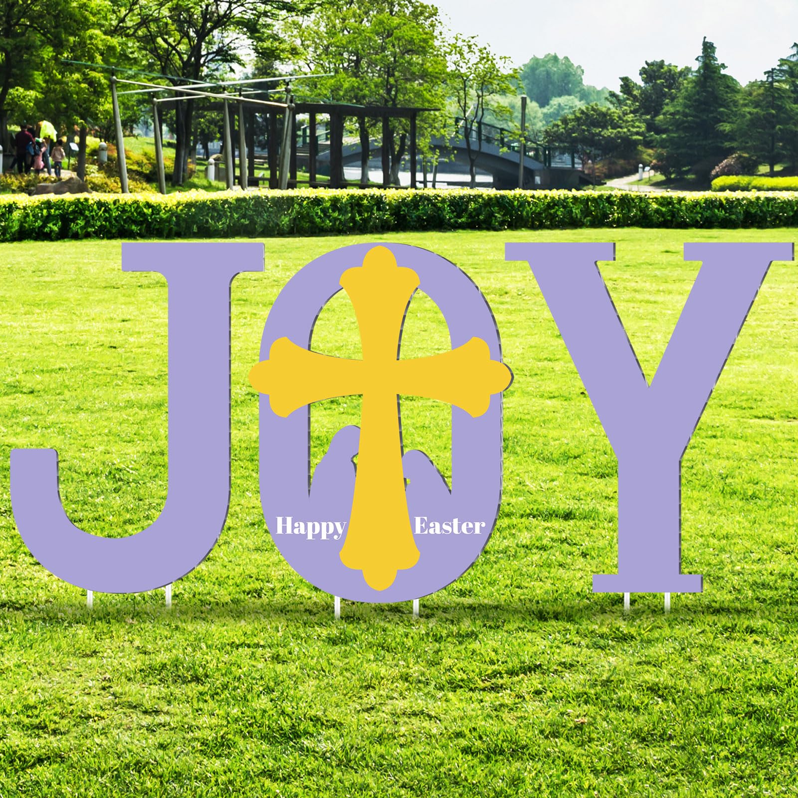 DoubleFill 3 Pcs Joy Easter Yard Signs Happy Easter Yard Signs Outdoor Decorations with Stakes Religious Easter Cross Sign for Christian Holiday Garden Lawn Decor