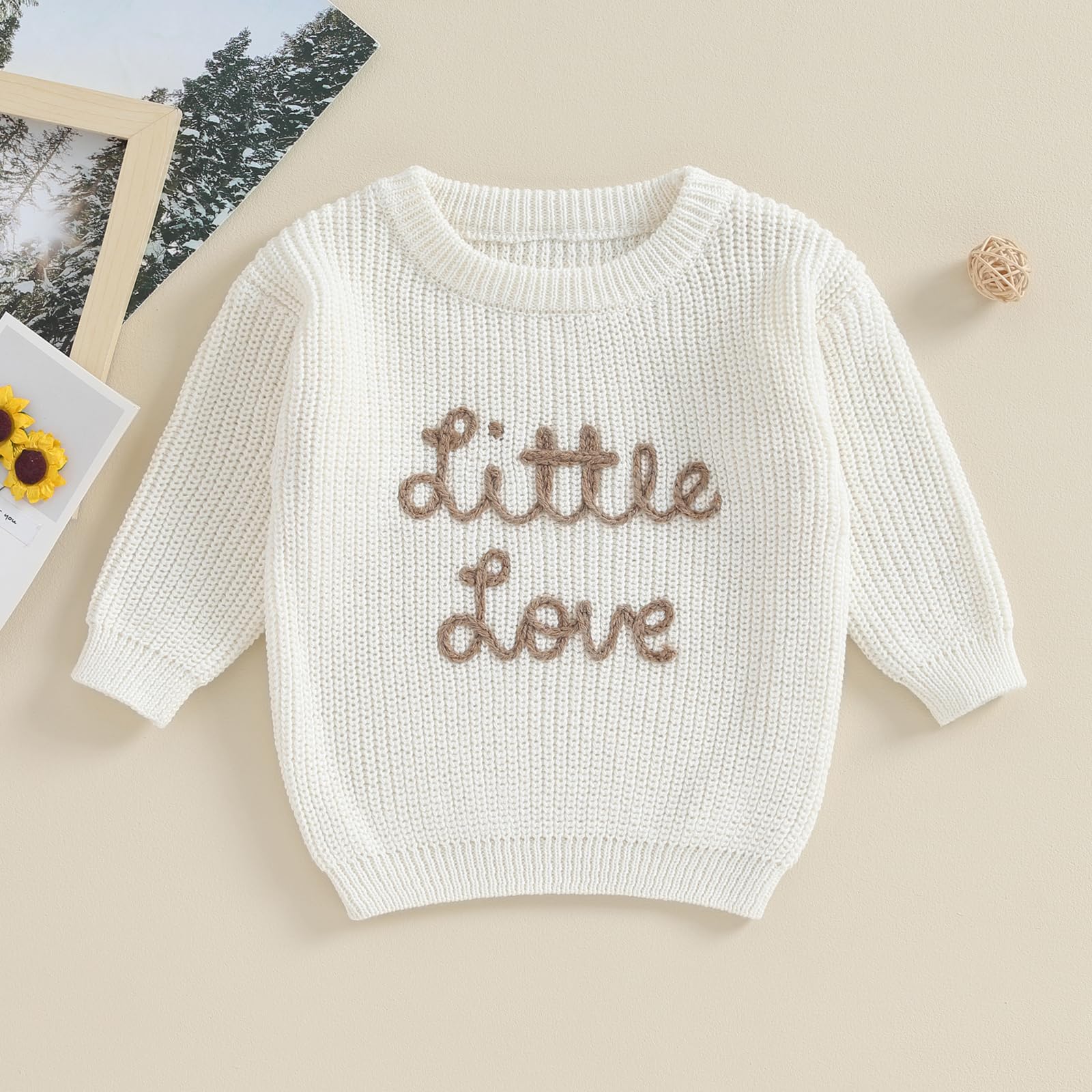 CHAUKAREAUL Newborn Baby Girl Winter Clothes Letter Heart Embroidery Long Sleeve Knit Sweater Valentine's Day Clothes (White-2, 0-3 Months)