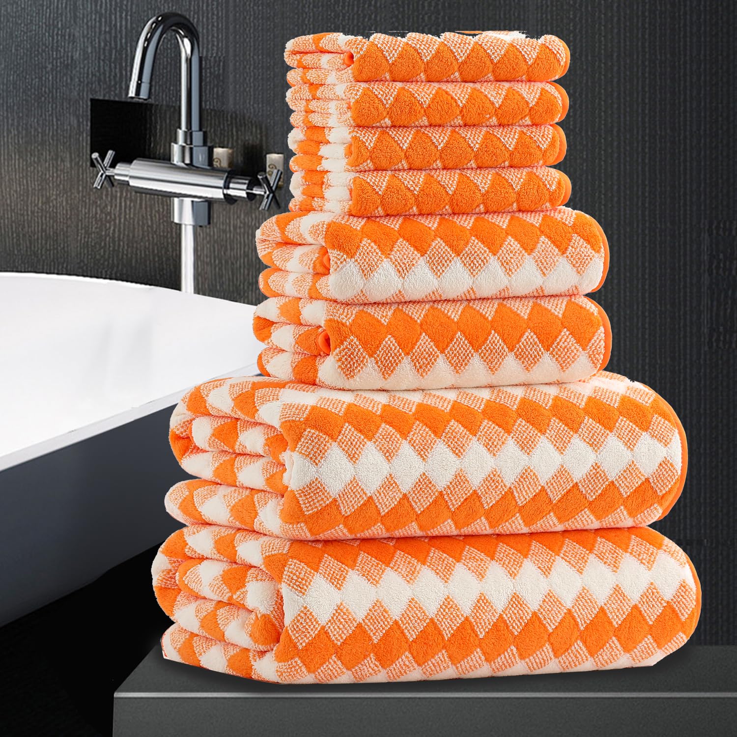 8 Piece Bathroom Towel Set |2 Oversized Bath Towels,2 Hand Towels,4 Washcloths| 600GSM Soft Hotel Towel Set Extra Large Bath Sheet for Bathroom,Highly