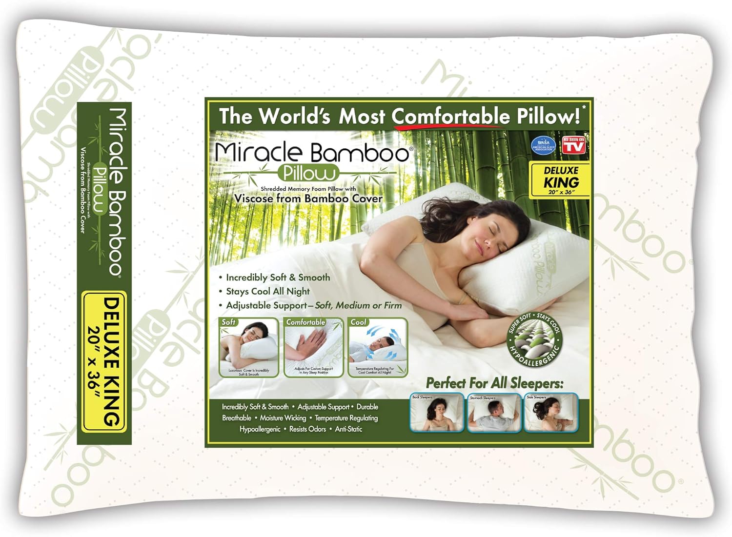 Ontel Original Miracle Bamboo Shredded Memory Foam PillowKing, White