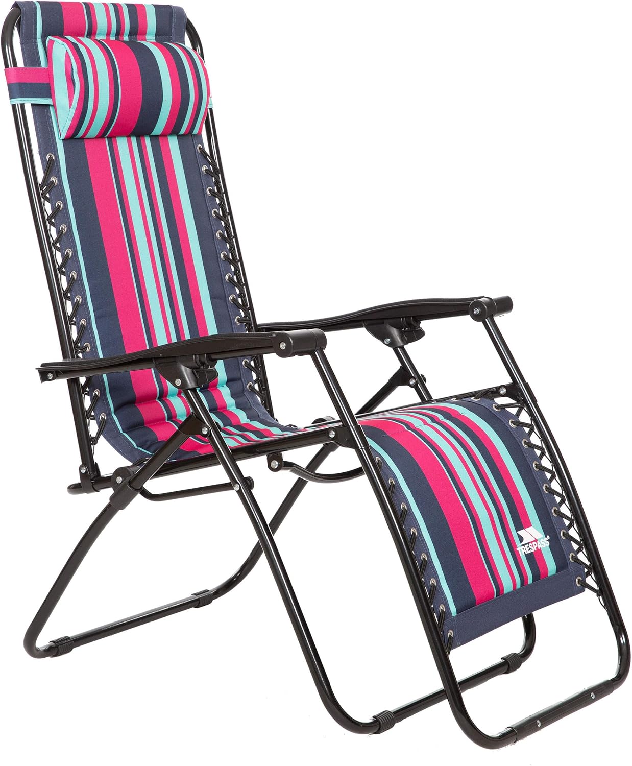 Trespass Padded Reclining Sun Lounger Summer Pool Patio Outdoors Garden Chair Zero Gravity Sunlounger Removable Headrest 113x64x98cm Glentilt