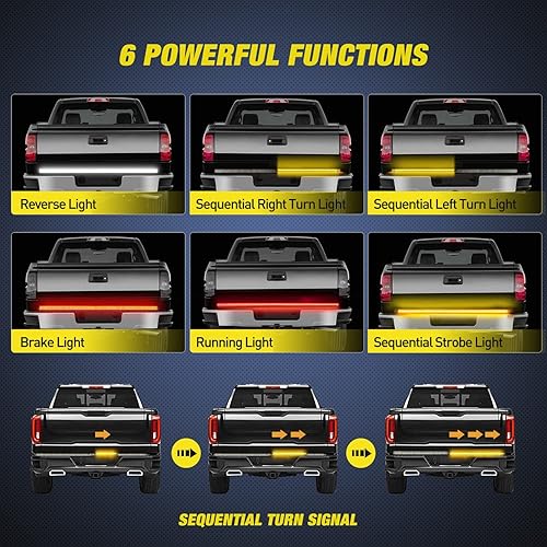 Vista 3 de Nilight Truck Tailgate Light Strip 48" Aluminum Frame Triple Row 780 LED Strip with Red Running Brake Lights White Reverse Amber Sequential Turn