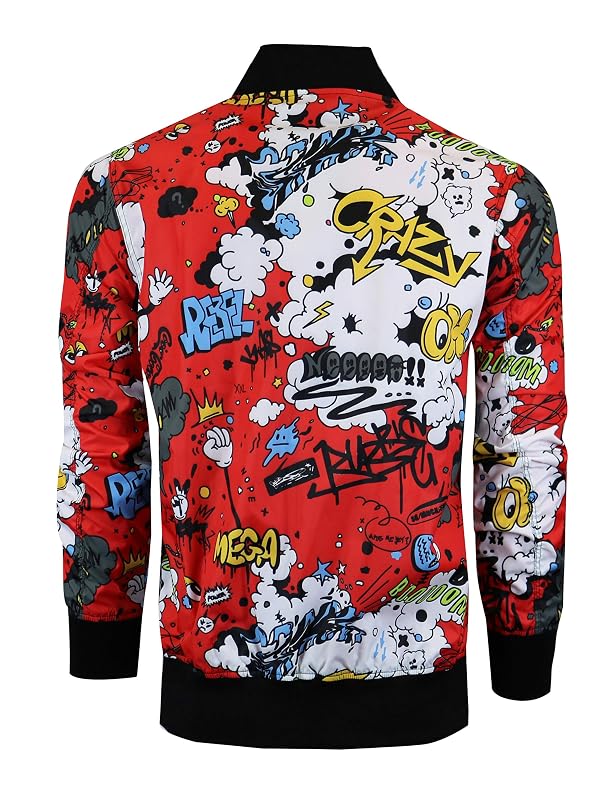 SCREENSHOT-S51050 Hip-Hop Urban Fashion Bomber Jacket - Outdoor Lightweight Streetwear Crazy Writing Cartoon Graffiti Print Zip Up Top-Red-Medium by SCREENSHOT - Used condition - Image 4