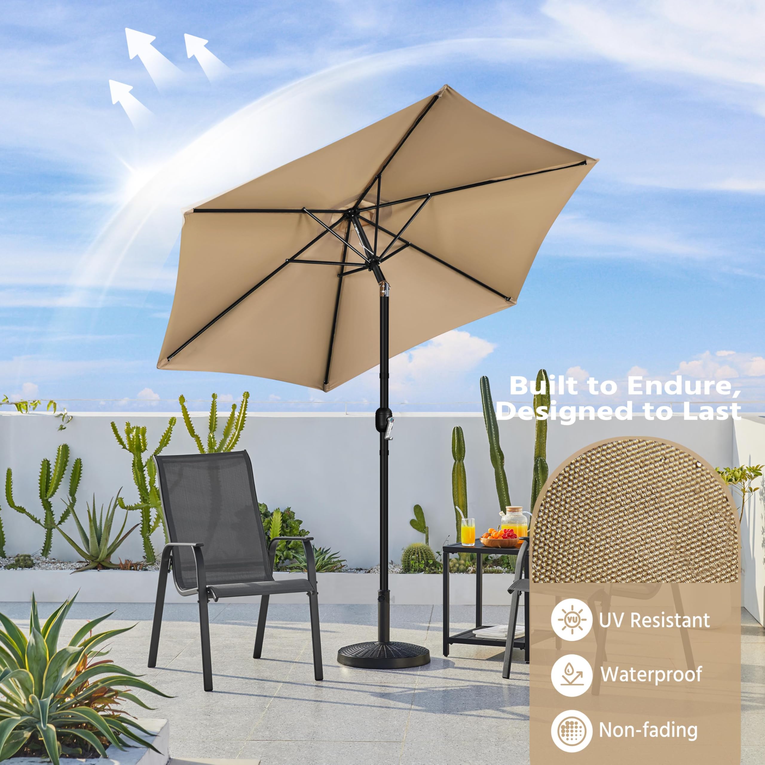 Sombrilla de patio, sombrilla de mesa para exteriores de 9 pies con varillas resistentes, botón de inclinación y manivela para piscina, patio, jardín, terraza 2