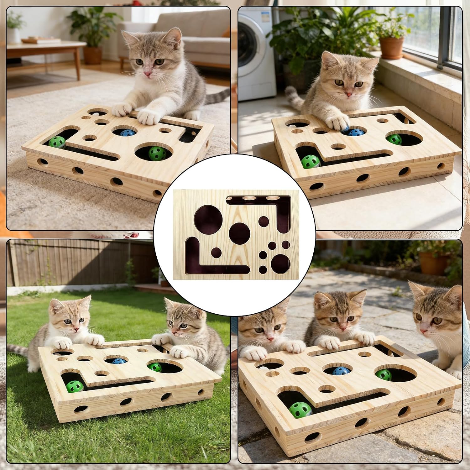 Cat Scratch Puzzle Enrichment Box,Cat Nail File Box with Sandpaper Inside, A Stress-Free Alternative to Nail Clippers & Grinders (3 Balls, 2 Teething Sticks & 1 Wand)