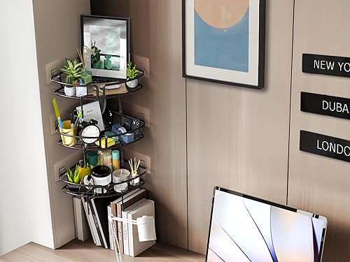 Miniatura 7 de Simple Houseware Soporte de pared adhesivo para baño, estante esquinero de un solo nivel, color bronce, (juego de 3)