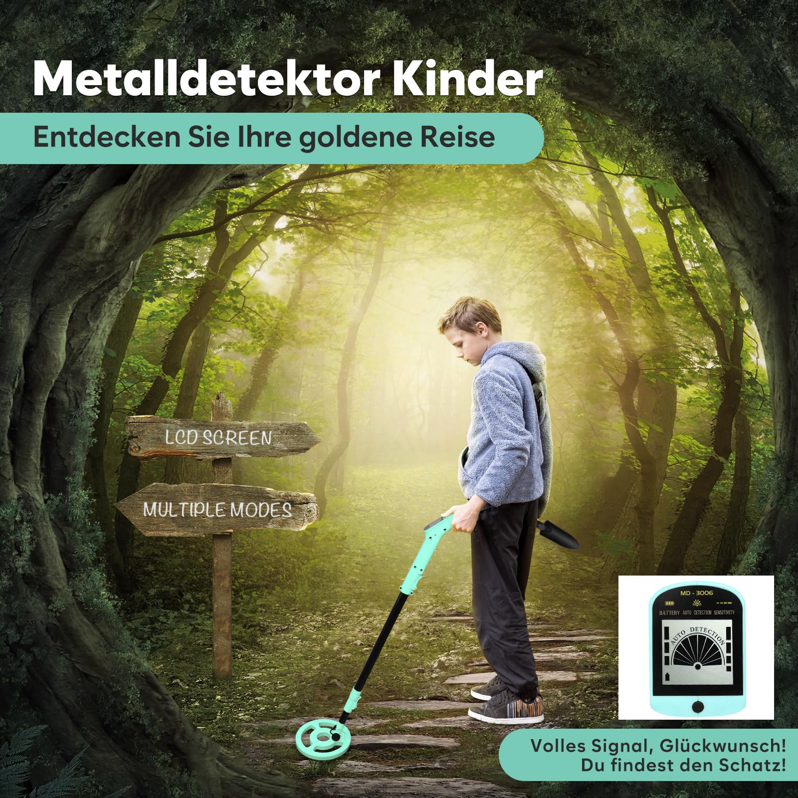 Detector de Metales iTayga para Niños - Ajustable (24"-35"), Profesional, Plegable, Impermeable y Muy Ligero (0.88 Polvos), Azul