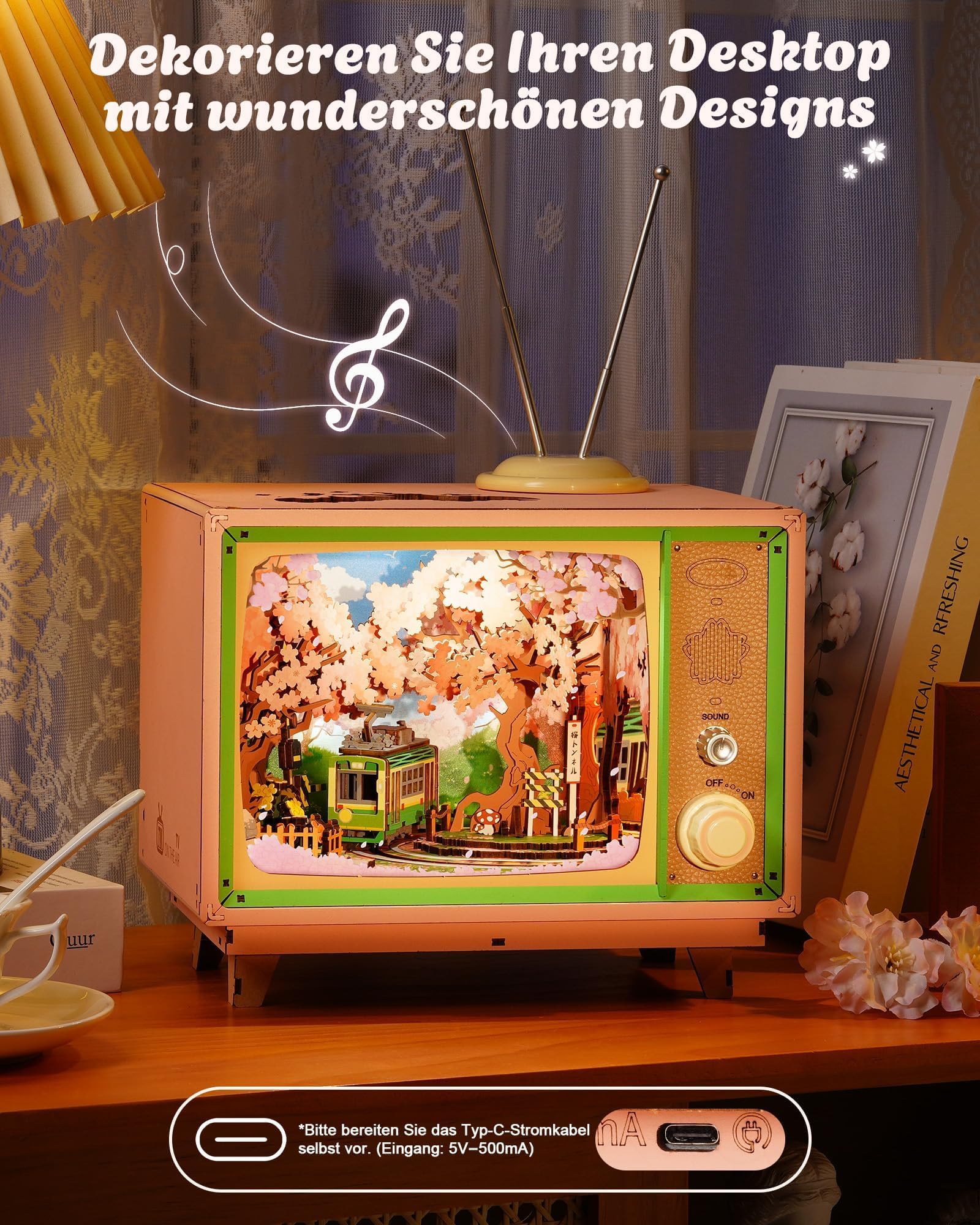 ROBOTIME 3D Wooden Puzzle Classic Sakura Music Box Model Kits for