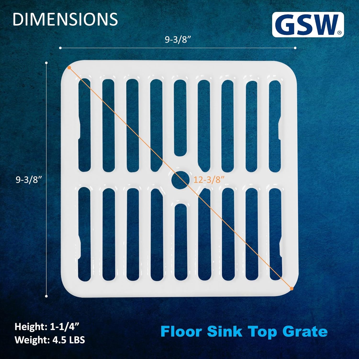 GSW Cast Iron Porcelain Floor Sink Top Grate with Ceramic Surface FS-TF, 9-⅜” x 9-⅜” x 1-¼” - Perfect for Restaurant, Bar, Buffet (Full Size)