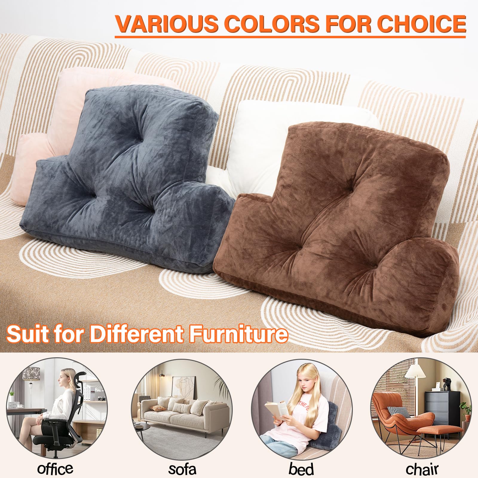 1 MIDDLE ONE Almohada lumbar de espuma viscoelástica para apoyo de espalda, cojín de respaldo para oficina, sofá, sillón, reclinable, cama y dolor de espalda baja (gris)