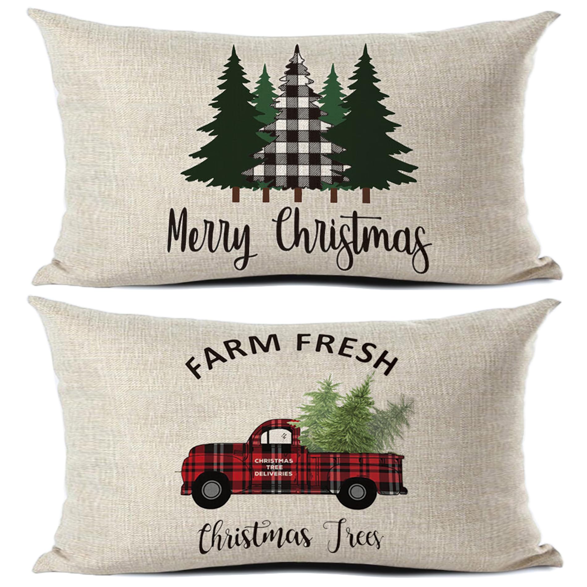 Lumbar Pillow Cover, Farmhouse Office Room Home Decor Throw Pillow Case Decorations Retro Linen Decorative Rectangle Cushion Cover Xmas Christmas Décor Tree Truck 50x30cm, 2pcs