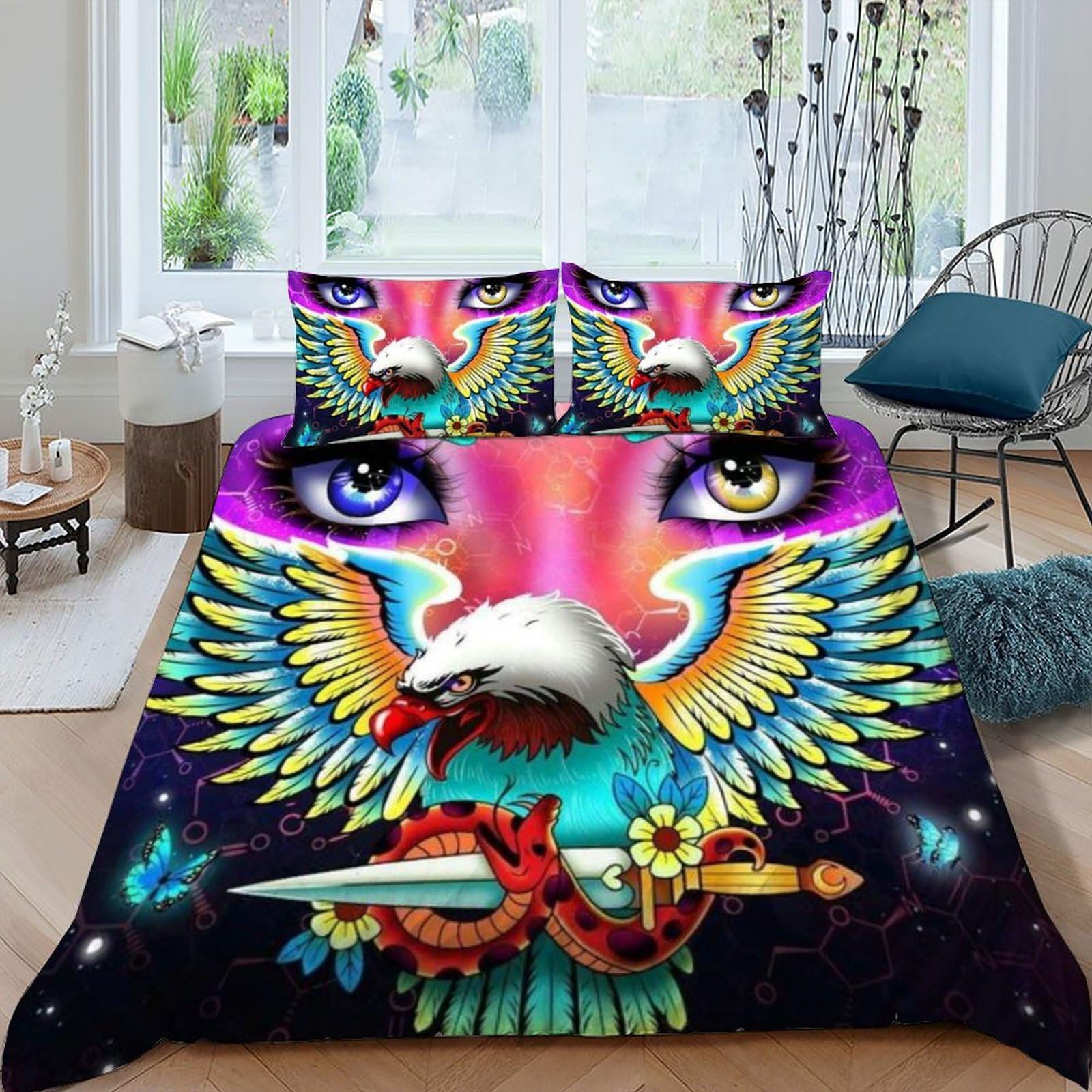 Parure de lit microfibre imprimé animal sauvage faucon king size avec zippe