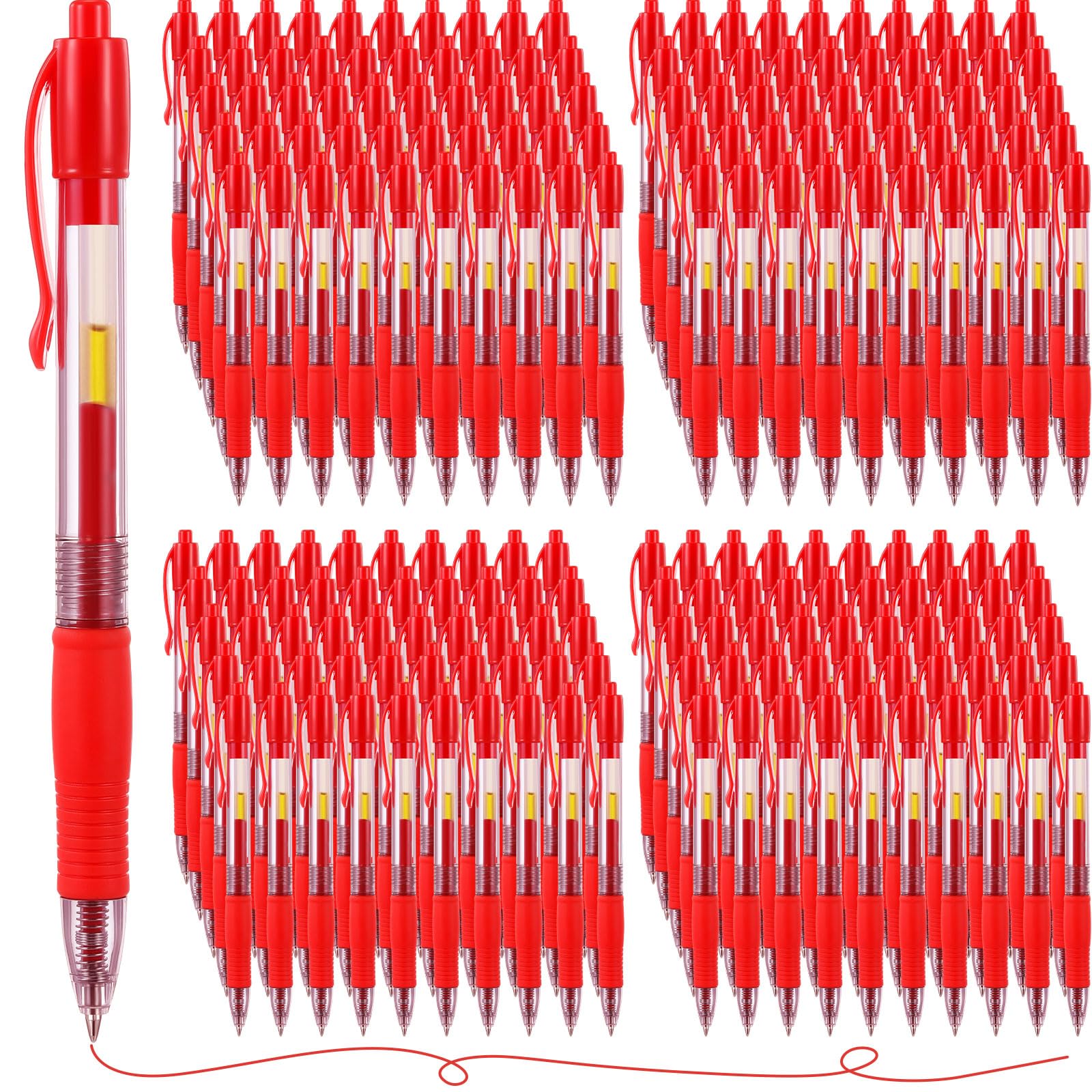 Jetec 250 Pcs Premium Gel Roller Pens Bulk, Fine Point 0.7 mm, Retractable Gel Ink Roller Ball Pens for Writing Journaling Taking Notes Office (Red)