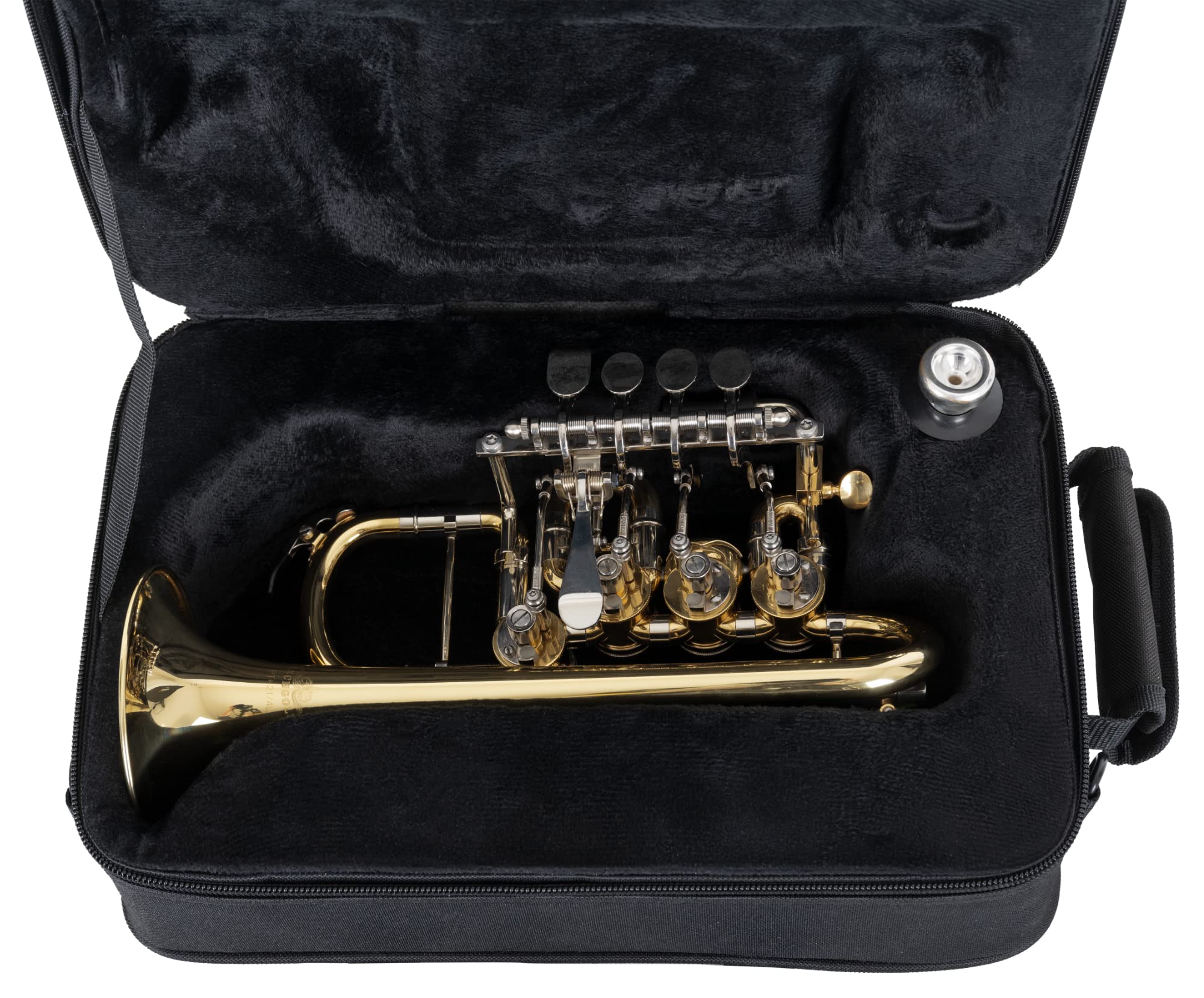 PT-21/4L Bb-/A-Piccolo Trompete - aus Messing Minibal-Gelenke - inkl. 3 x Bb-Stift & 1 x A-Stift, Leichtkoffer & Mundstück