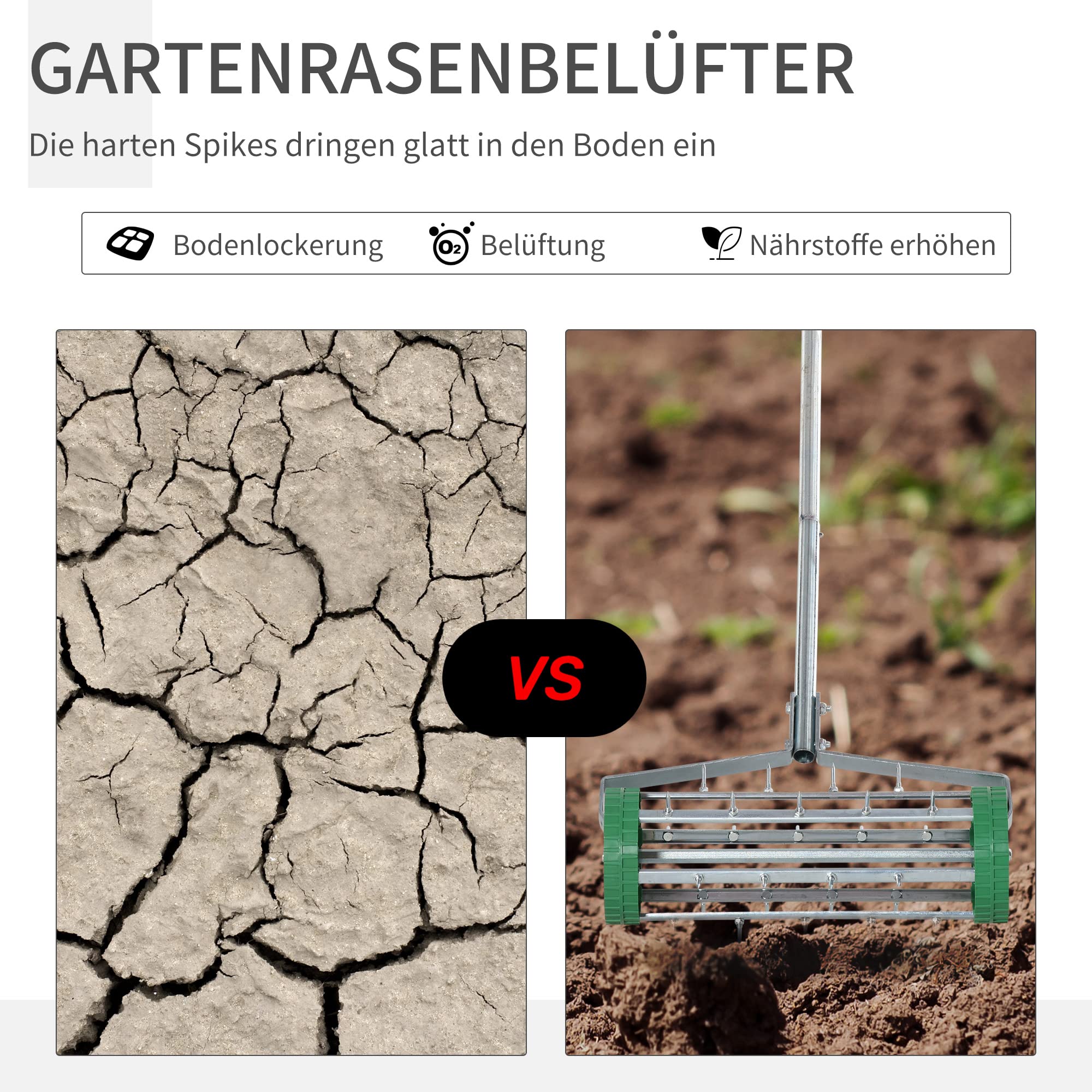 Outsunny Tuin Rolling Gazon Beluchter Heavy Duty Staal Gras Roller w/Verstelbare Handvat
