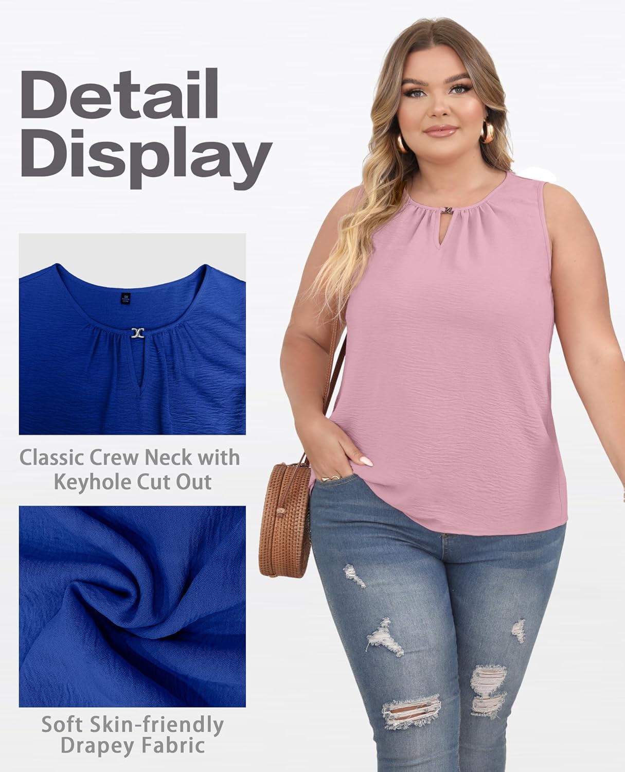 OLRIK Plus Size Tank Tops for Women Loose Fit Sleeveless Crew Neck Blouse 2026 Fashion Top - Image 5