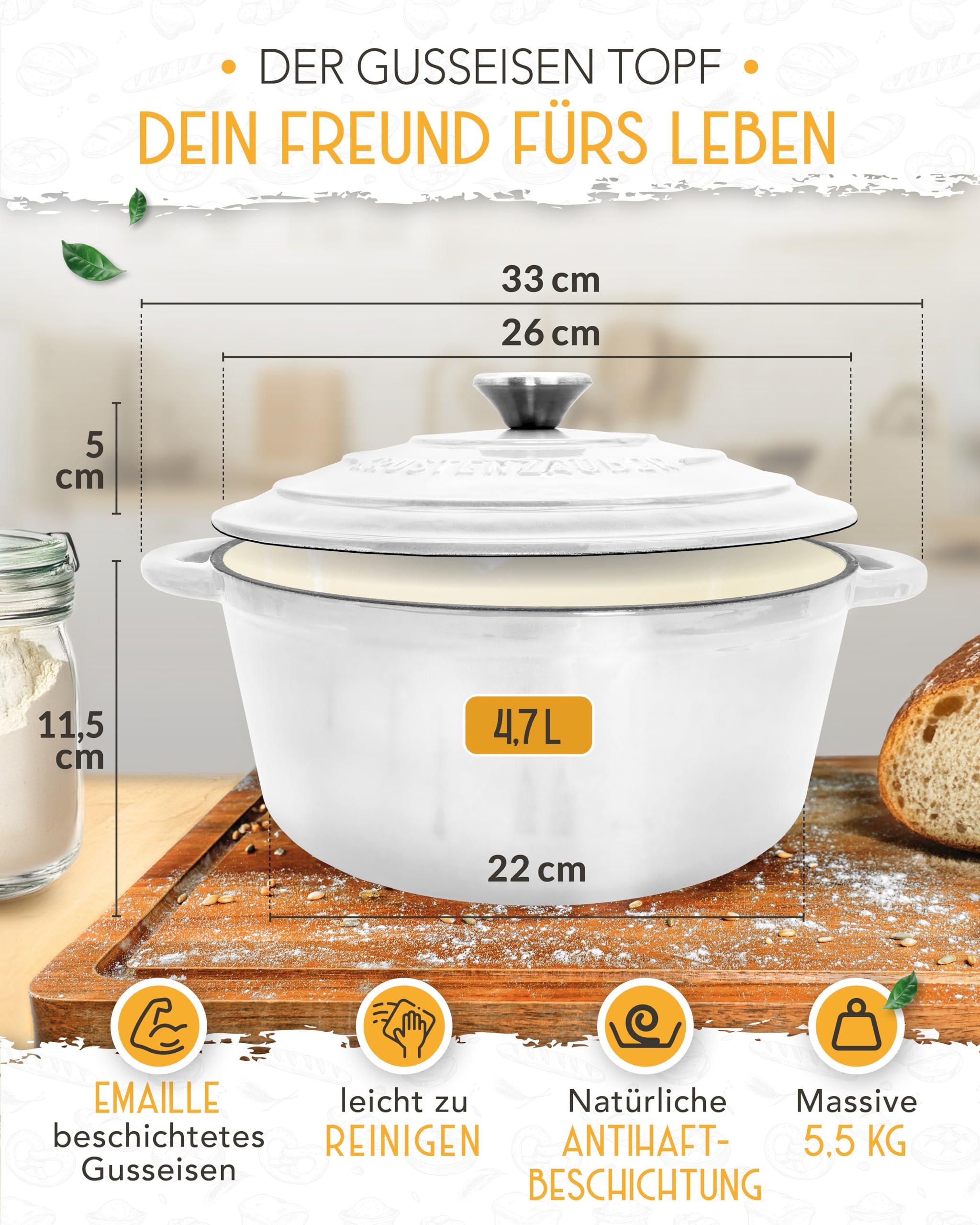 KRUSTENZAUBER Brotbackform mit Deckel im XXL-Set für selbstgebackenes Brot – Ansicht 2