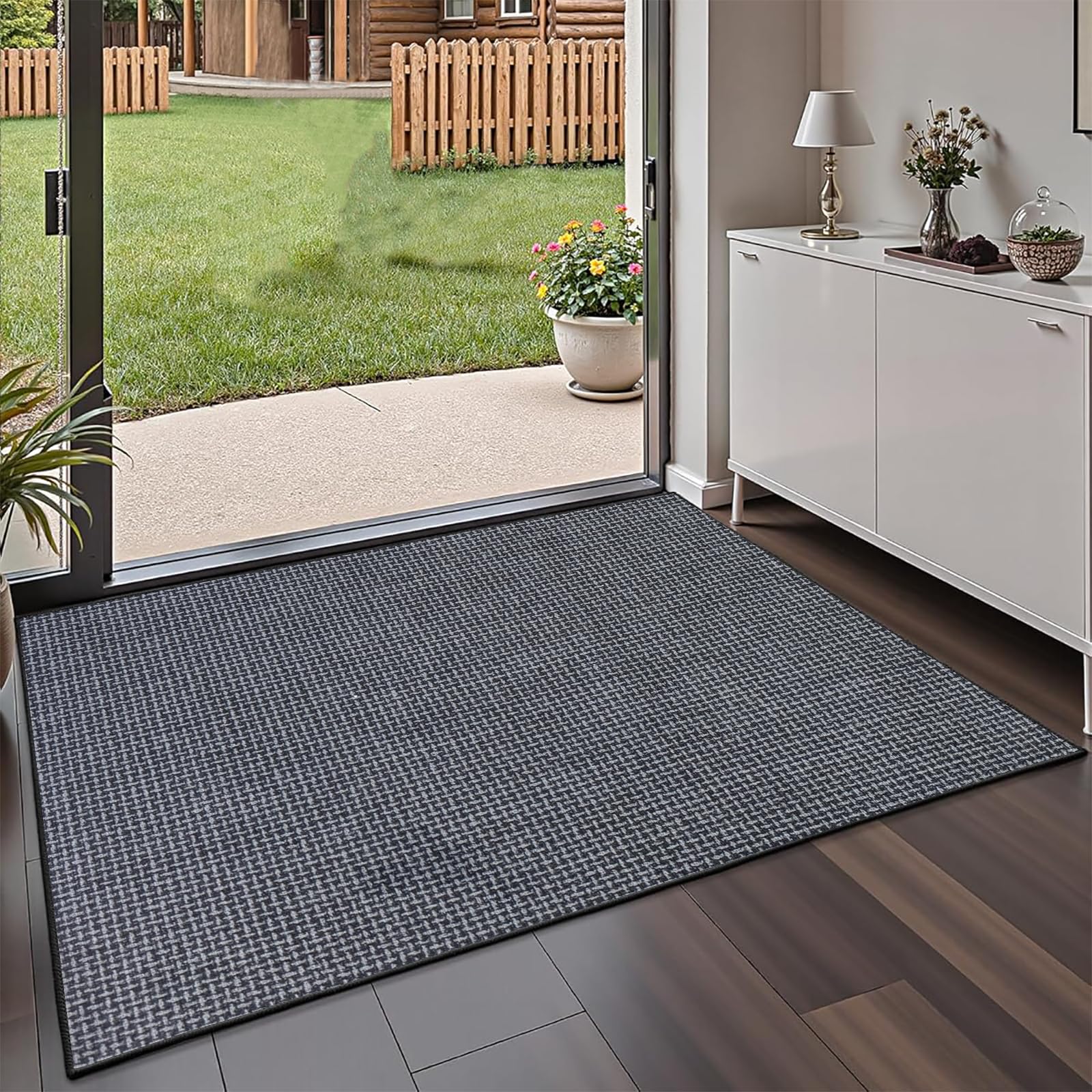 Fussmatte Innen 80 x 120 cm, Schmutzfangmatte Innen Waschbar, Schlanke rutschfeste Fußmatte, Eingangsmatte, Türmatte Saugstarke Fußabtreter, Teppich für Eingang, Haustür, Außen (Grau)