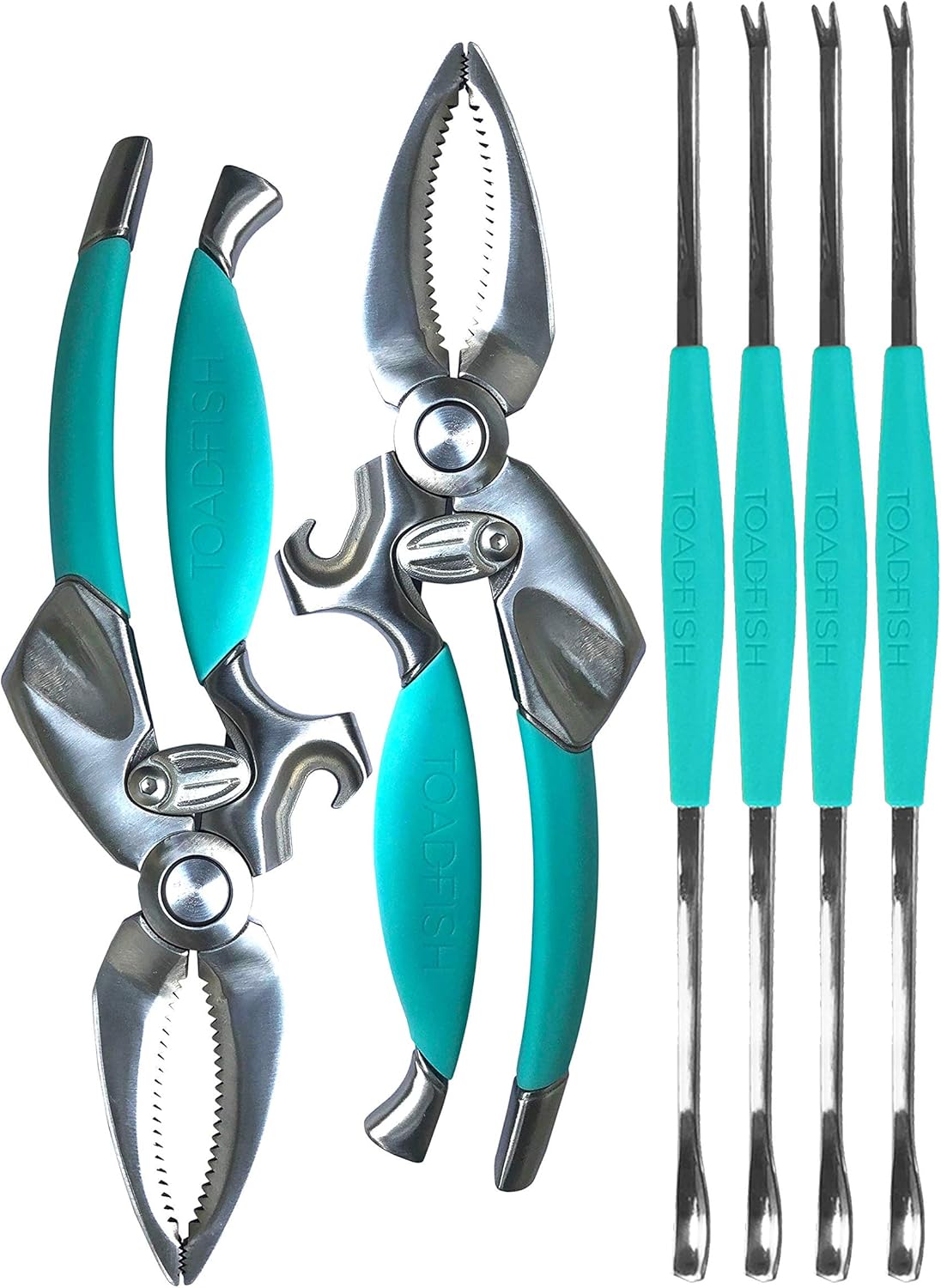 Toadfish Crab & Lobster Seafood Tool Set - Includes 2 Crab & Lobster Shell Crackers/Cutters & 4 Seafood Forks/Picks: Home & Kitchen