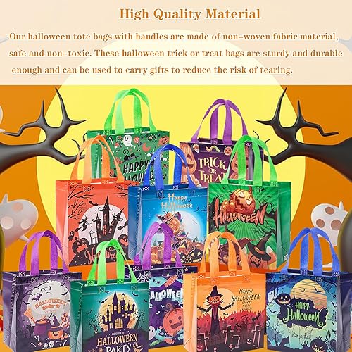 Miniatura 3 de 12 bolsas de Halloween para dulce o truco, bolsas de Halloween con asas para niños, bolsas de regalo reutilizables no tejidas de Halloween para