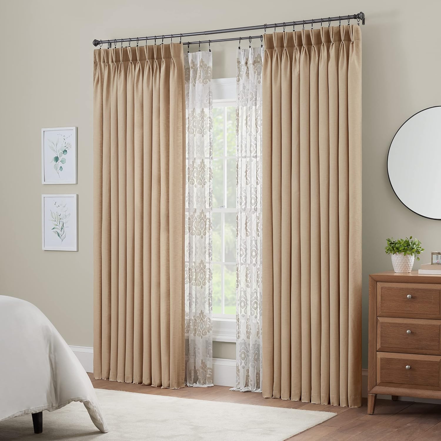 Waverly Serendipity Pinch Pleat Light-Filtering Window Panel, 50" X 95", Linen