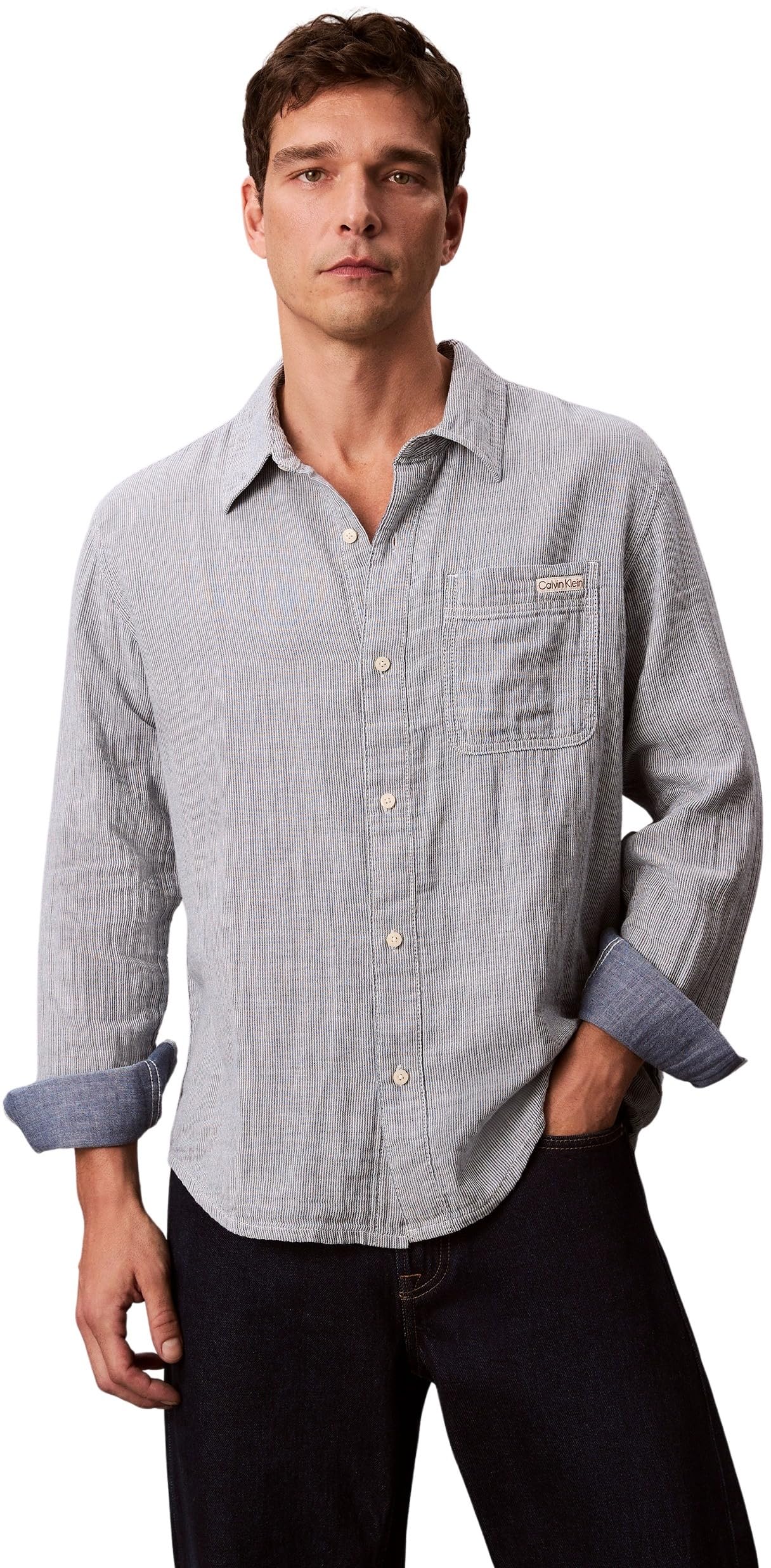 Calvin Klein Jeans Men's Casual Classic LV04RC706G Other Casual Shirts, Blue (Boardwalk Summer), L