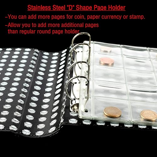 Miniatura 10 de Ettonsun Álbum profesional de colección de monedas de 250 bolsillos, 1.8 x 1.6 pulgadas, soporte para coleccionar monedas, suministros de libros,