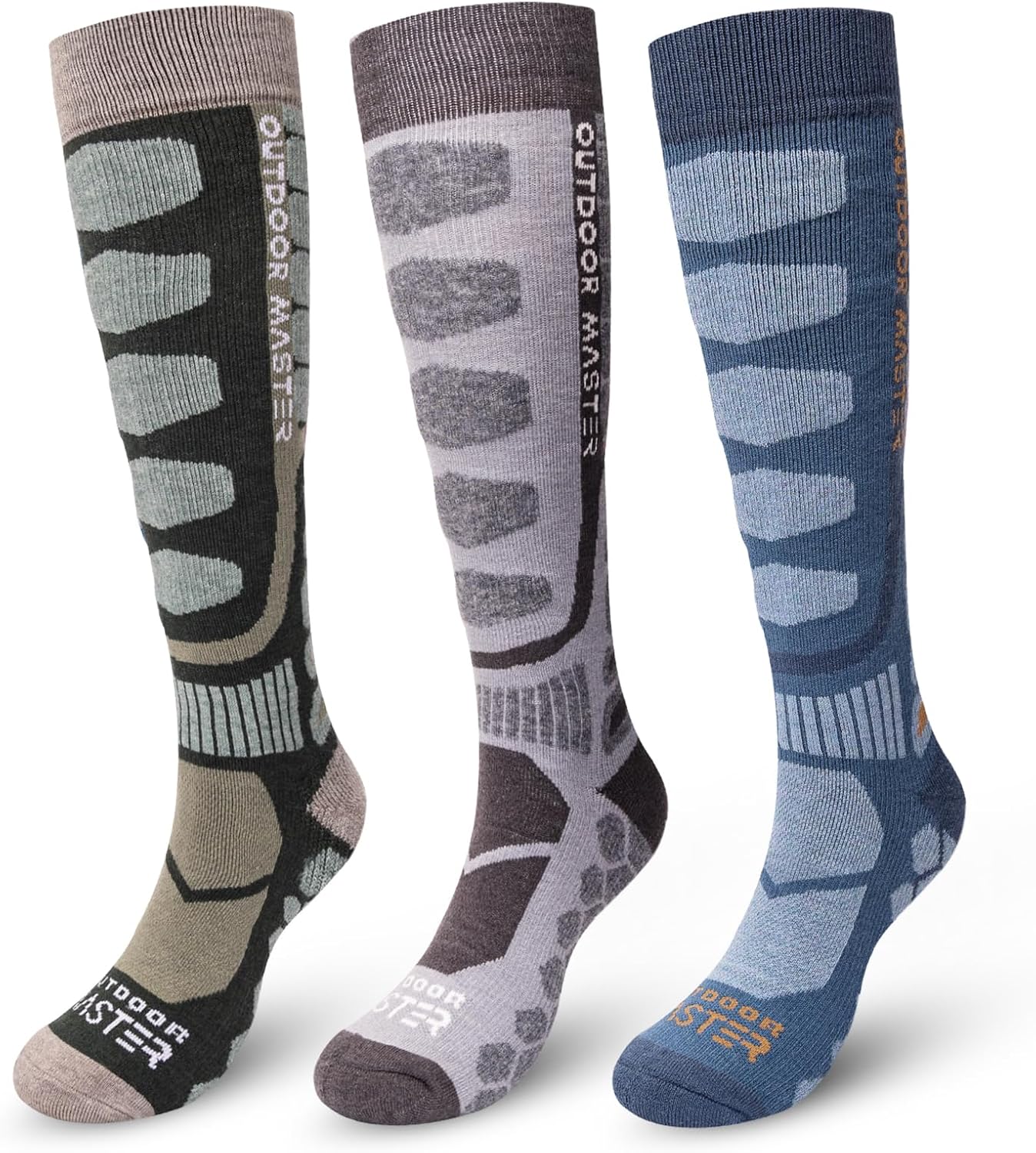 OutdoorMaster Merino Wool Ski Socks, 2/3 Pairs Compression Over The Calf for Men & Women, Winter Snowboard Thermal Socks