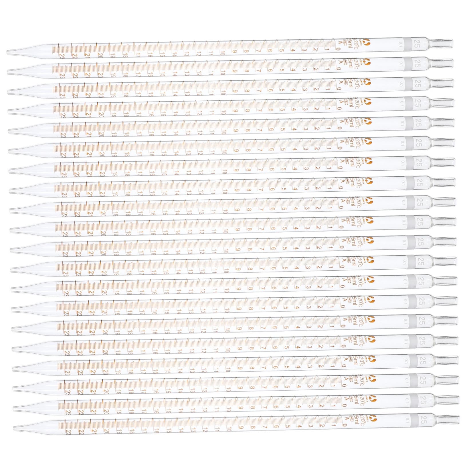 Pipeta Graduada de Vidrio 25ml Escala, Lote de 20 Unidades | Medición Precisa y Portátil, Limpieza Sencilla, Aspecto Cuidado para Uso de Laboratorio