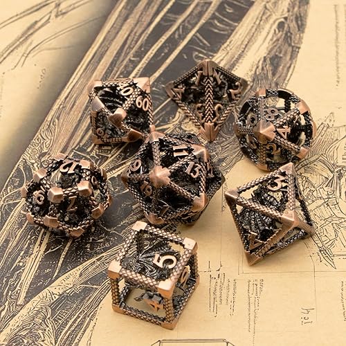 Miniatura 28 de D&D - Juego de dados de metal, 7 piezas poliédricos para Calabozos y Dragones, juegos de rol, juegos de mesa, juego de rol Shadowrun – Regalo hueco