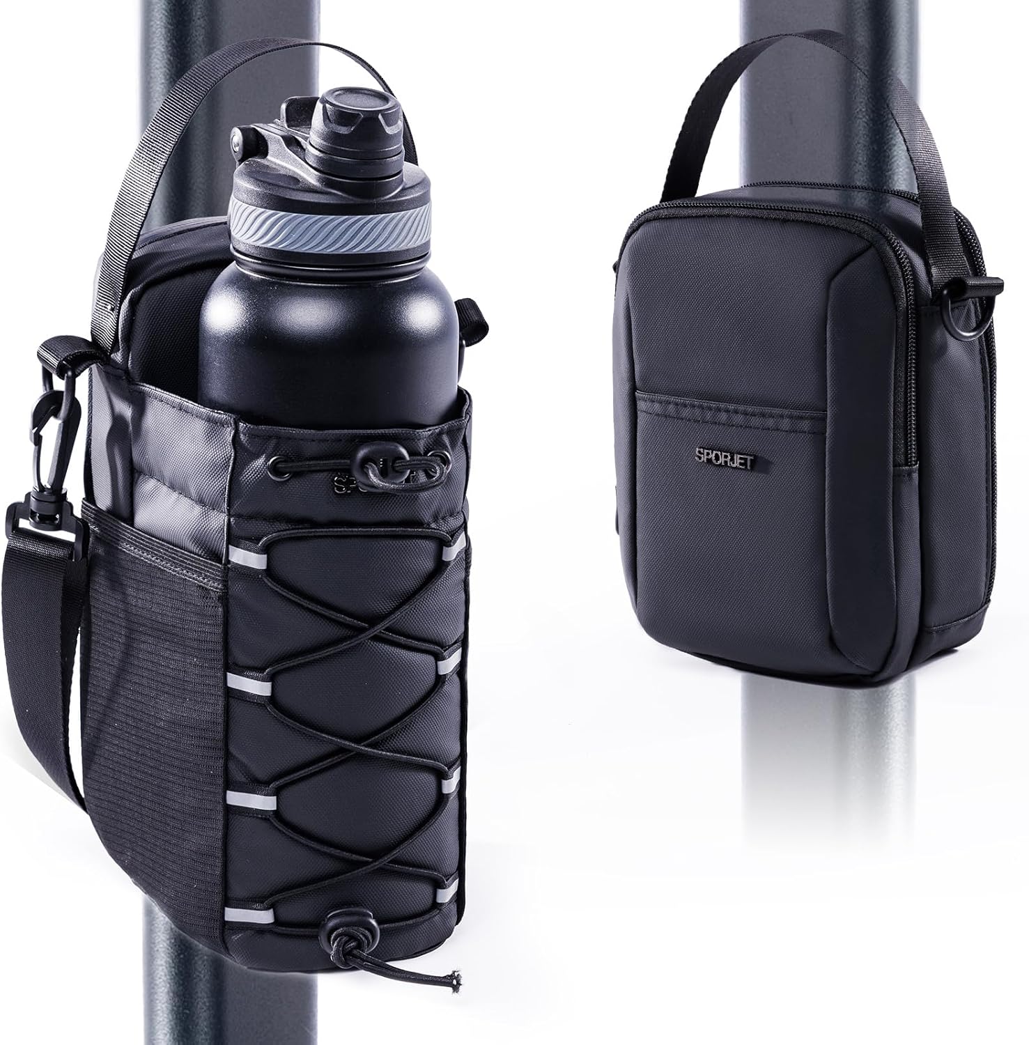 2-Pack Magnetic Gym Bag for Water Bottle & Magnetic Gym Pouch – Bottle’s Holder Fits Up to 46oz Bottles– Sling Water Bottles Bag with Strap for Workout, Tank -Men’s & Women’s Gym Accessories