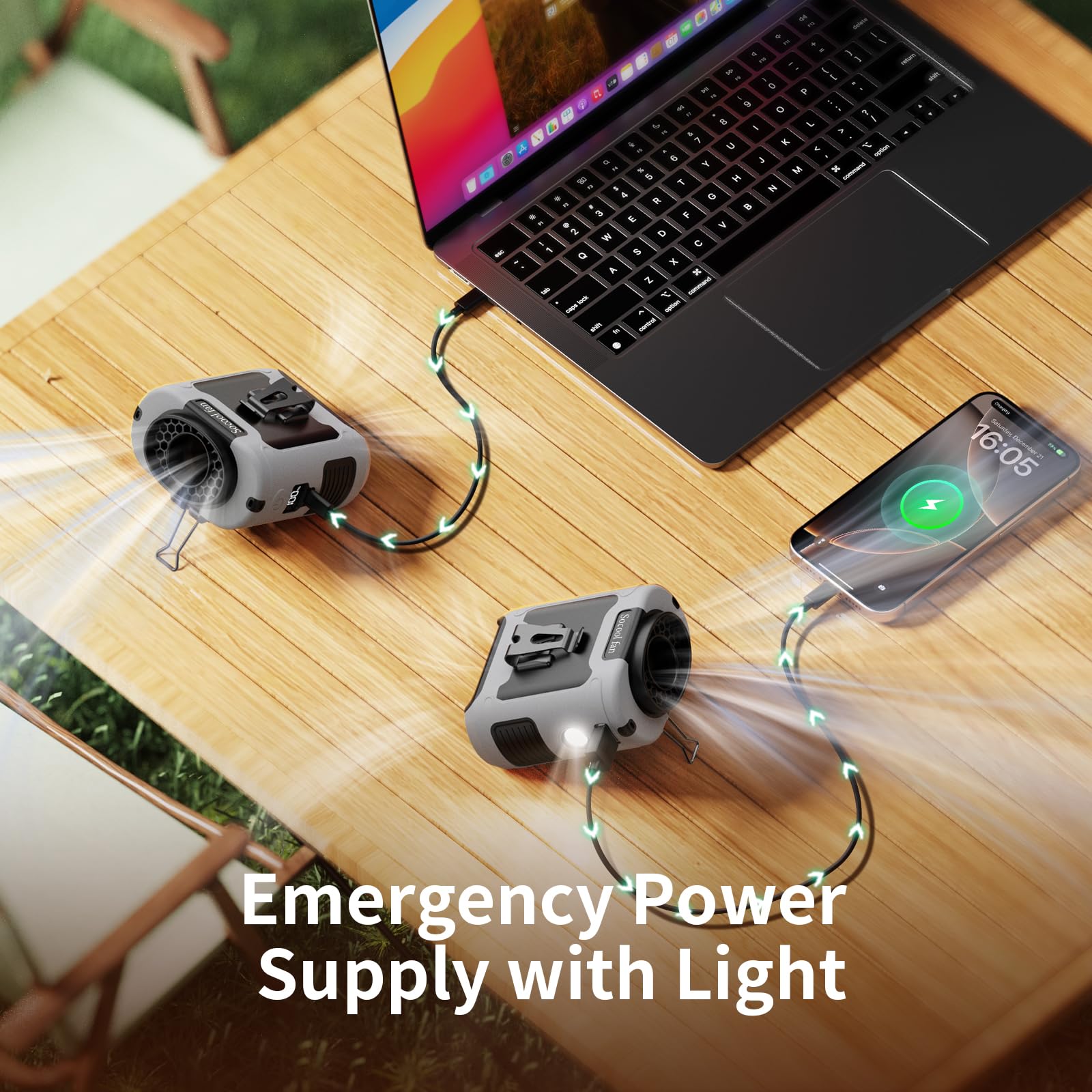 Socool, ventilatore portatile da 10.000 mAh, con clip, ricaricabile, 67 ore, con cintura indossabile, con 5 velocità di vento regolabile e luce a LED, da appendere al collo, per attività all'aperto e