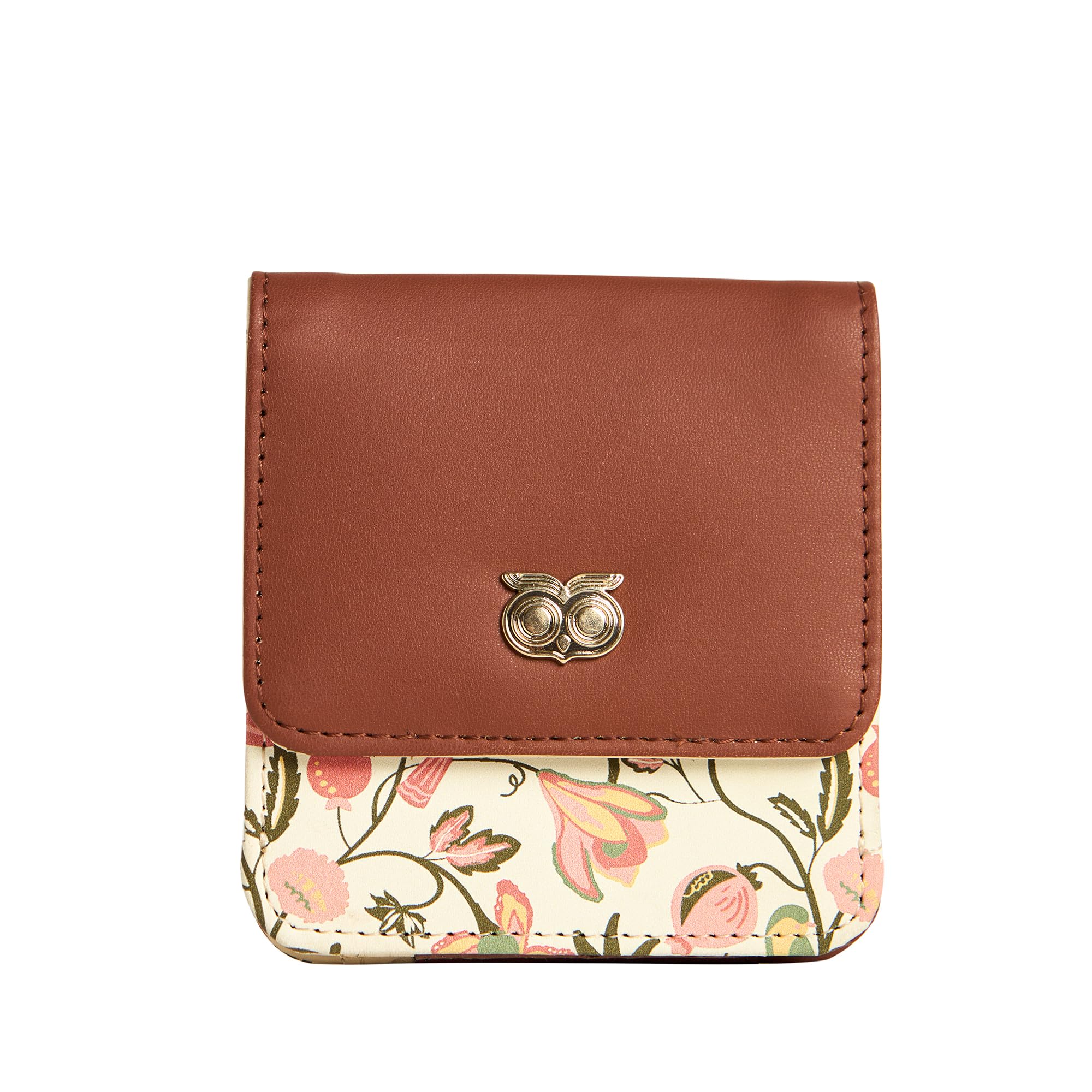 chumbak Women's Mini Wallet |Olive Palm Collection | Vegan Leather Square Wallet for Women | Ladies Purse with Button Lock |Pocket Friendly with Card & Currency Slots - Brown-picture-11