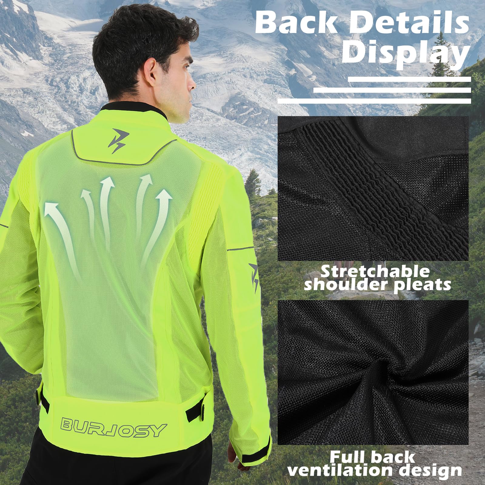 Veste Moto Été Homme avec Protections Amovibles Veste de Moto Maille Aérée Réfléchissante Légère