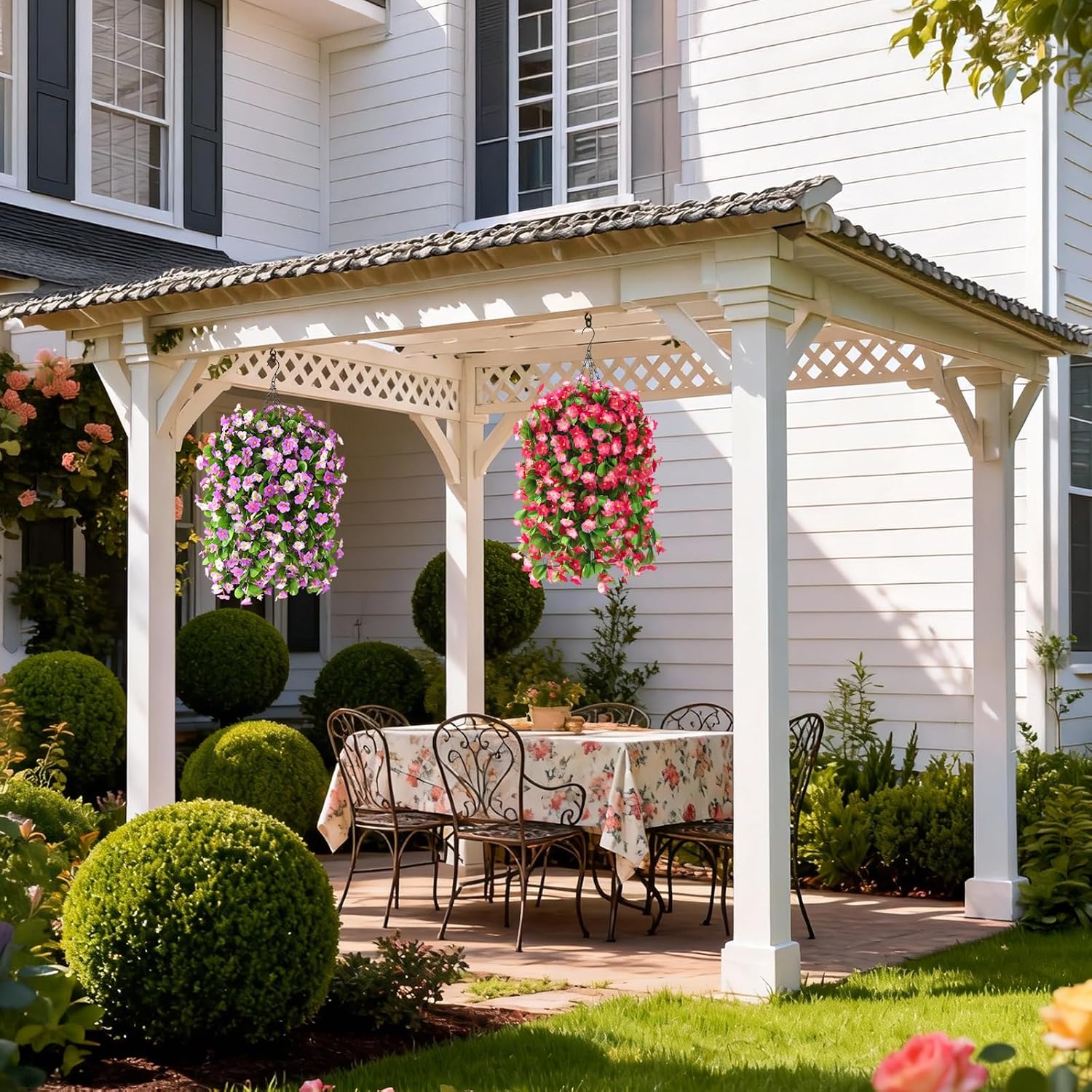 2 Pack Artificial Hanging Flowers, Fake Flowers Hanging Plant Violet Flower, Artificial Faux Silk Spring Flower for Wall Front Door Yard Garden Wedding Outdoor Decoration(Deep Pink) - Image 6