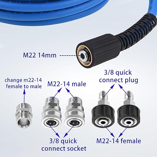 Miniatura 5 de Manguera de lavado a presión mejorada  Manguera de extensión de lavadora eléctrica de 14 pulgadas x 50 pies  Manguera de alta presión resistente a