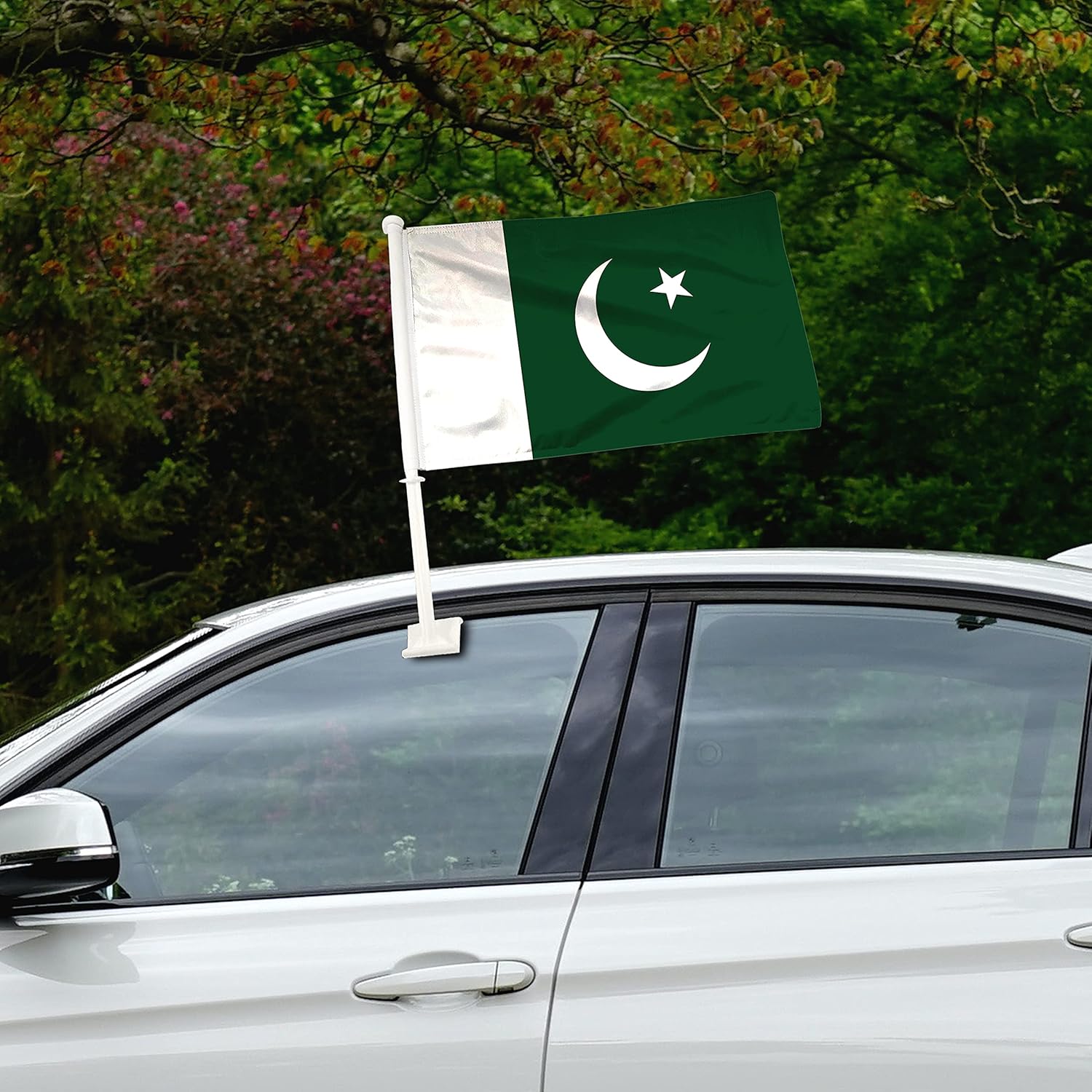 Pakistan Car Flag Window Clip Flag 18” X 12” Including Poles for Patriotic, Sports Events, Parades (Premium - Double Side Printing, Single)