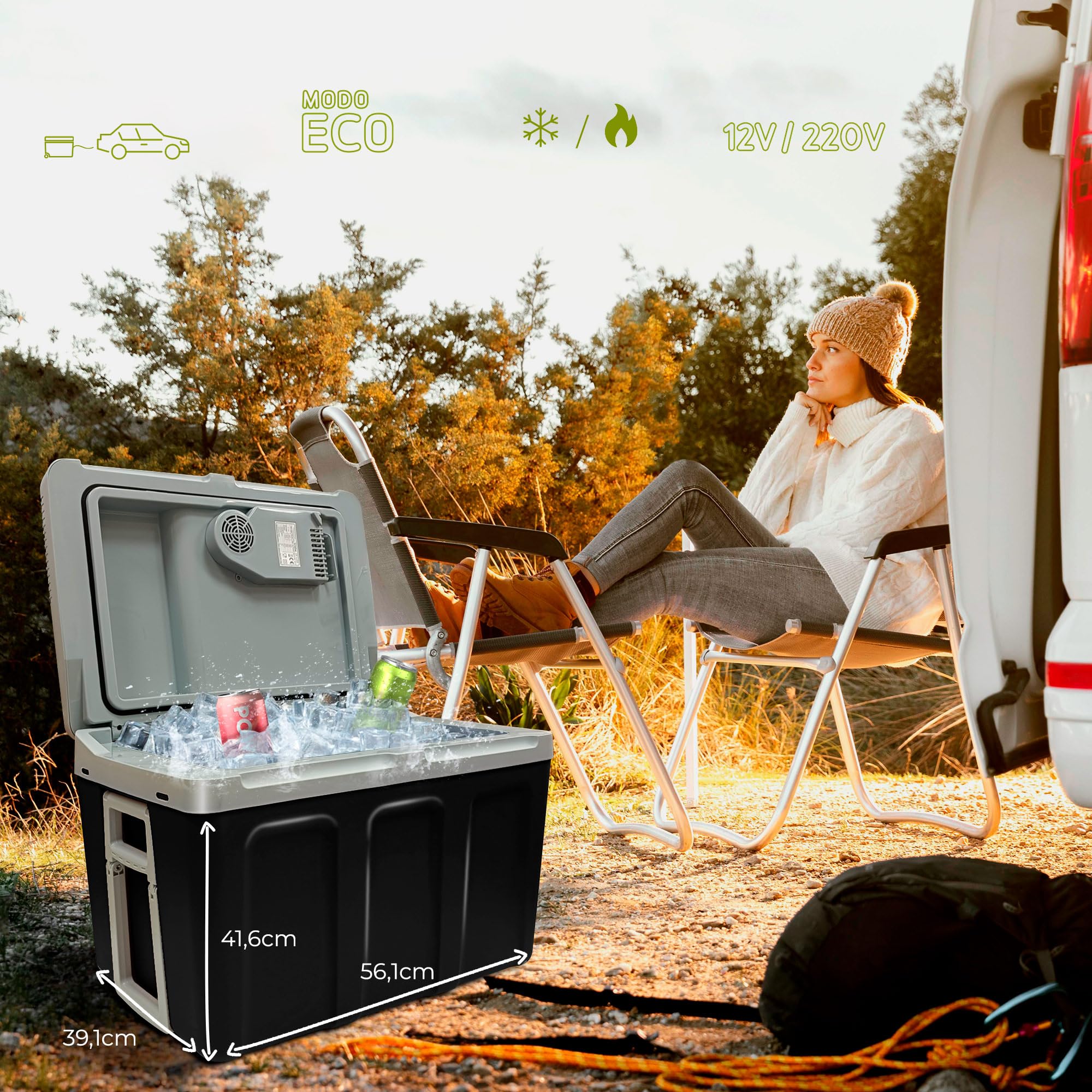 briebe Nevera Portátil Eléctrica de Viaje para Coche, Camping, 12V / 220V, Capacidad 40 L, Ruedas, Refrigera, Mantiene el Calor, Modo Bajo Consumo