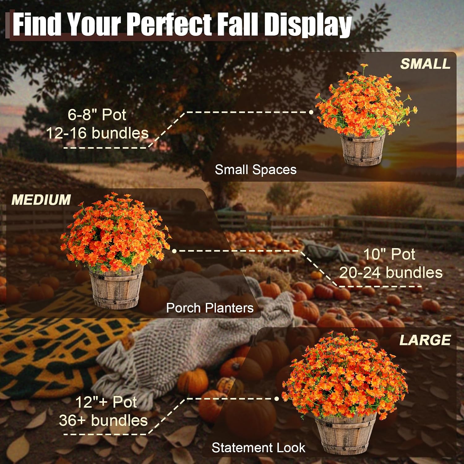 alyptus 8 Bundles Artificial Flowers for Outdoors Faux Mums for Outdoor Planters UV Resistant Fake Fall Flowers Orange Daisy Bulk for Home Gardenr Window Box Pathway Plante Wedding Decor (Orange)
