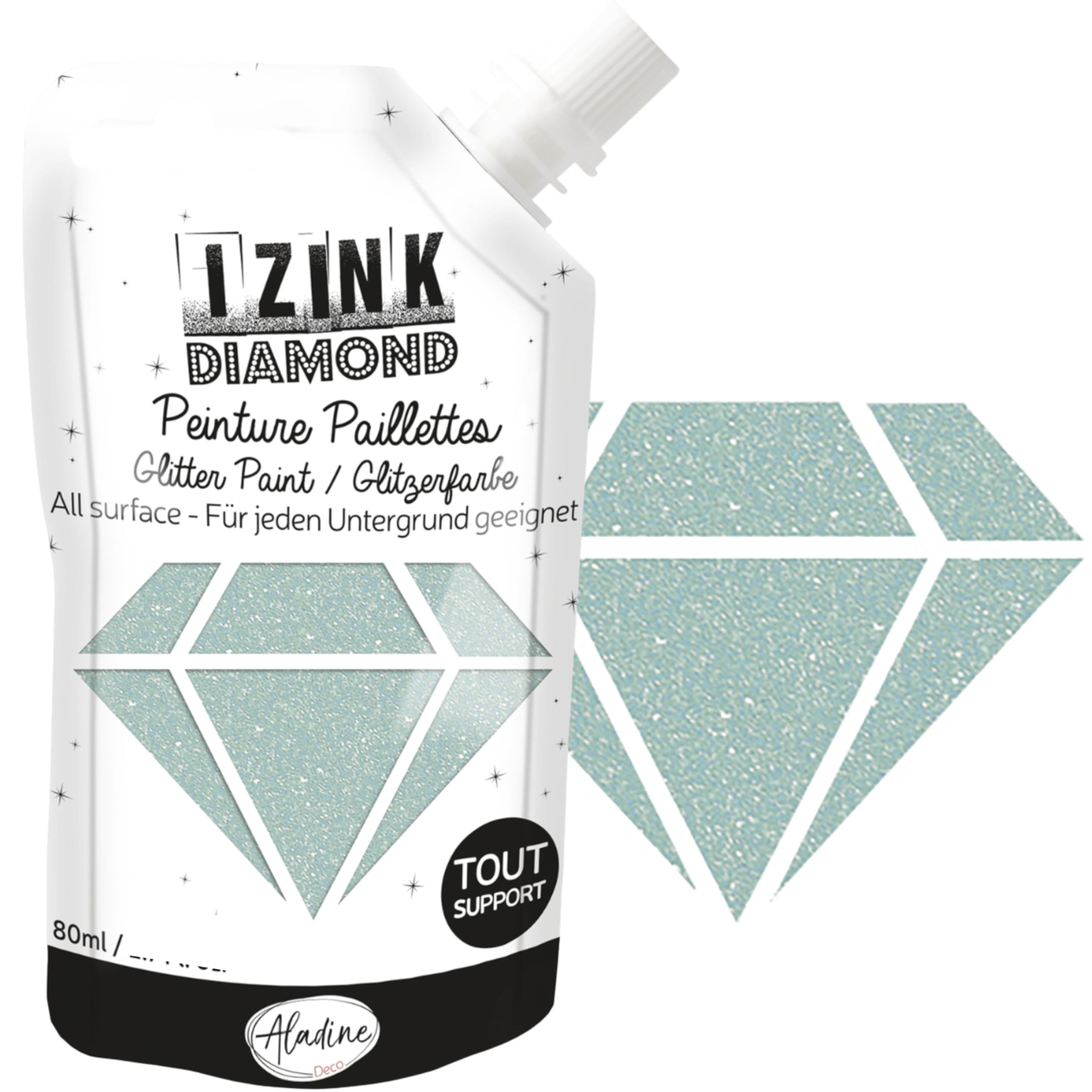 Aladine - Izink Diamond - Glitter Painting - Ultra Concentrated in Glitter - Decoration Any Support - DIY and Creative Leisure - Made in France - Soft Bottle 80 ml - Pastel Green