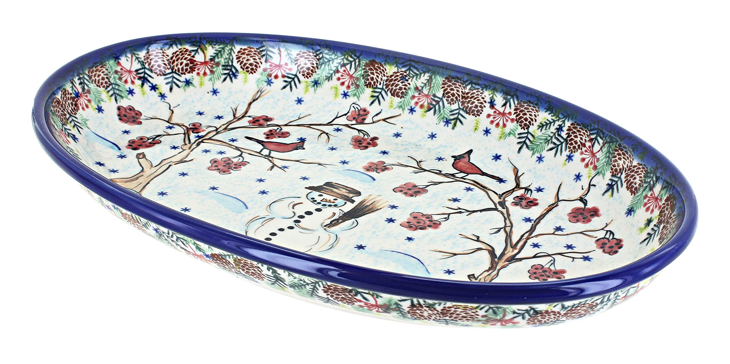 Blue Rose Polish Pottery Little Snowman Oval Platter
